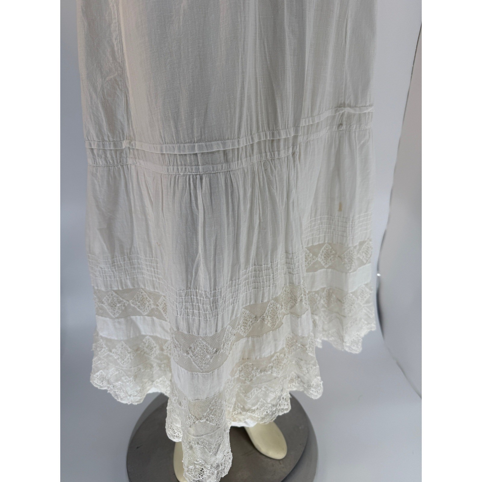 Antique Edwardian White Cotton Voile Petticoat Reticella Needle Lace 1880-1910