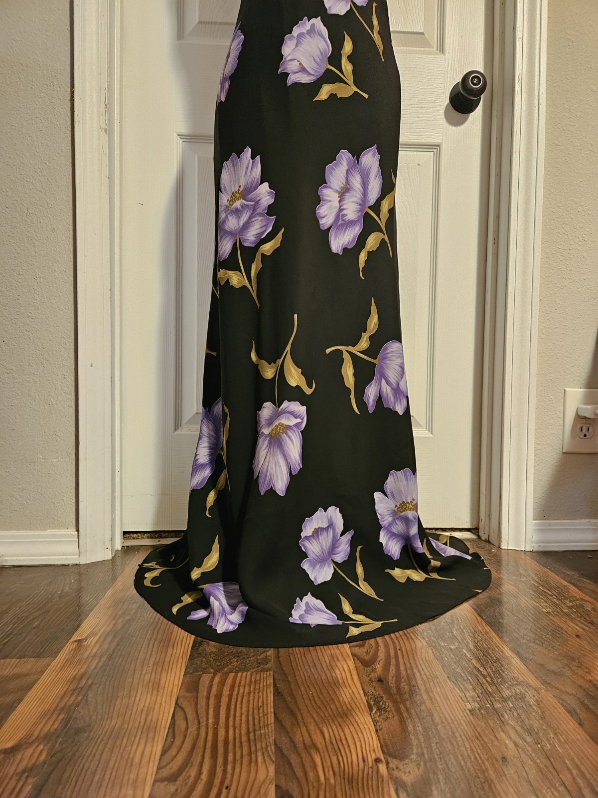 Vintage 90s Hampton Nites Black Purple Floral Sleeveless Maxi Dress Size 8