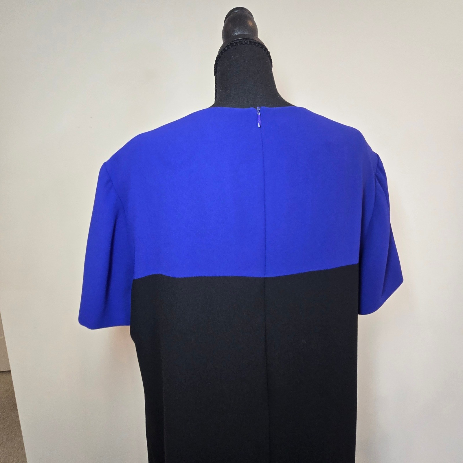 Evan-Picone Colorblock Dress Womens 14 Blue Black Vintage Shift Pocket (D9)