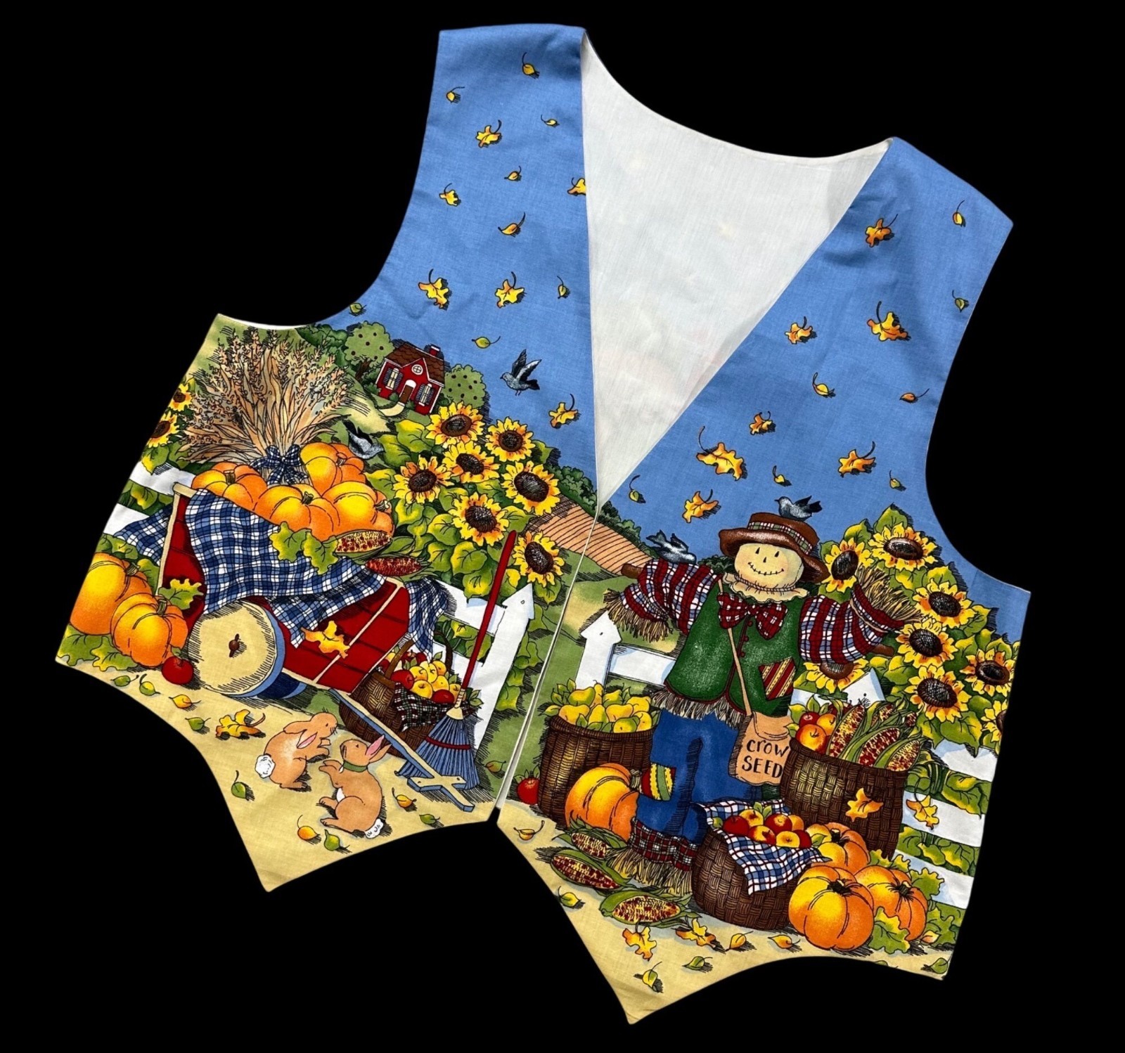 Vintage Vest 1990s Scarecrow Harvest Fall Cotton Handmade Thanksgiving Kitschy