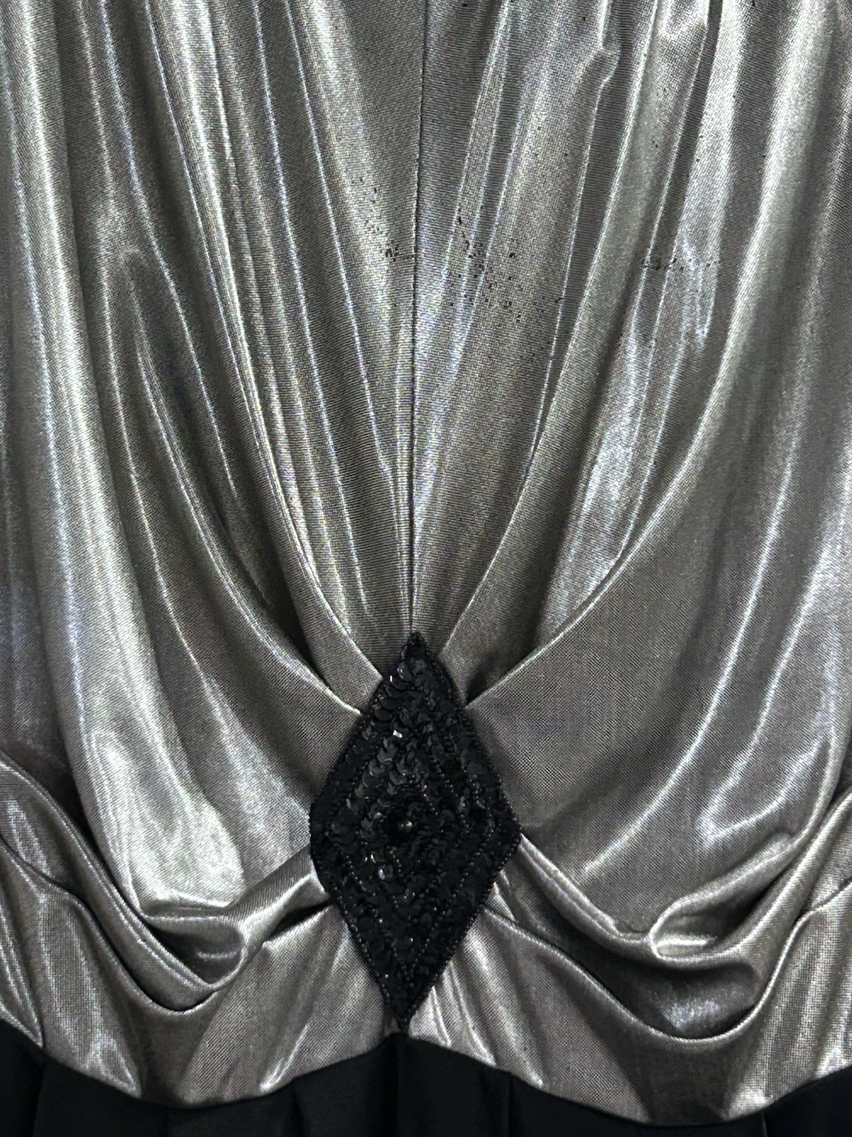 Vtg 80s Filigree Metallic Silver Jumpsuit NWT Disco Sequin Drape Harem Pant L 12
