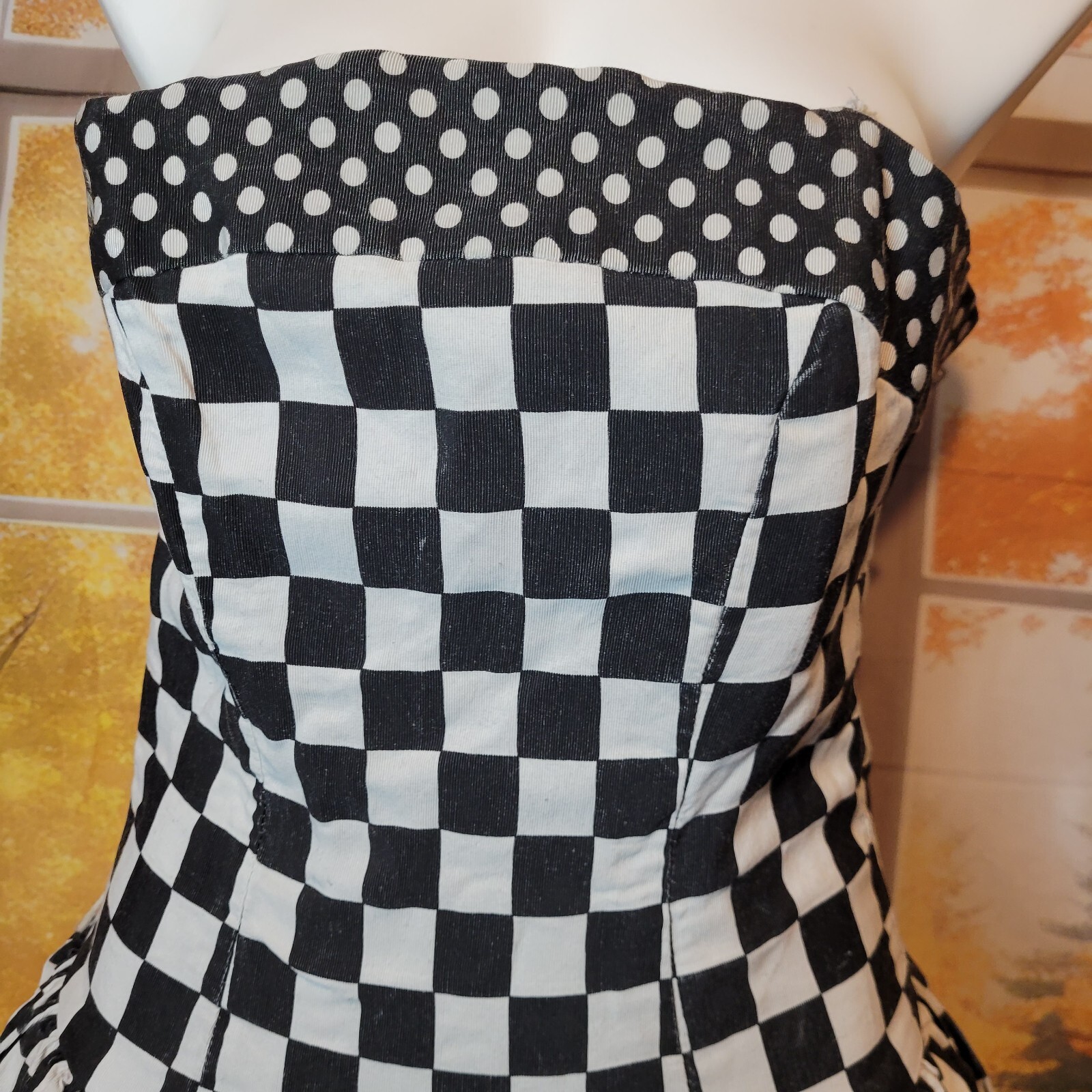 Vintage 80s Strapless Party Dress Black And White Checkered Chel’sea L’td