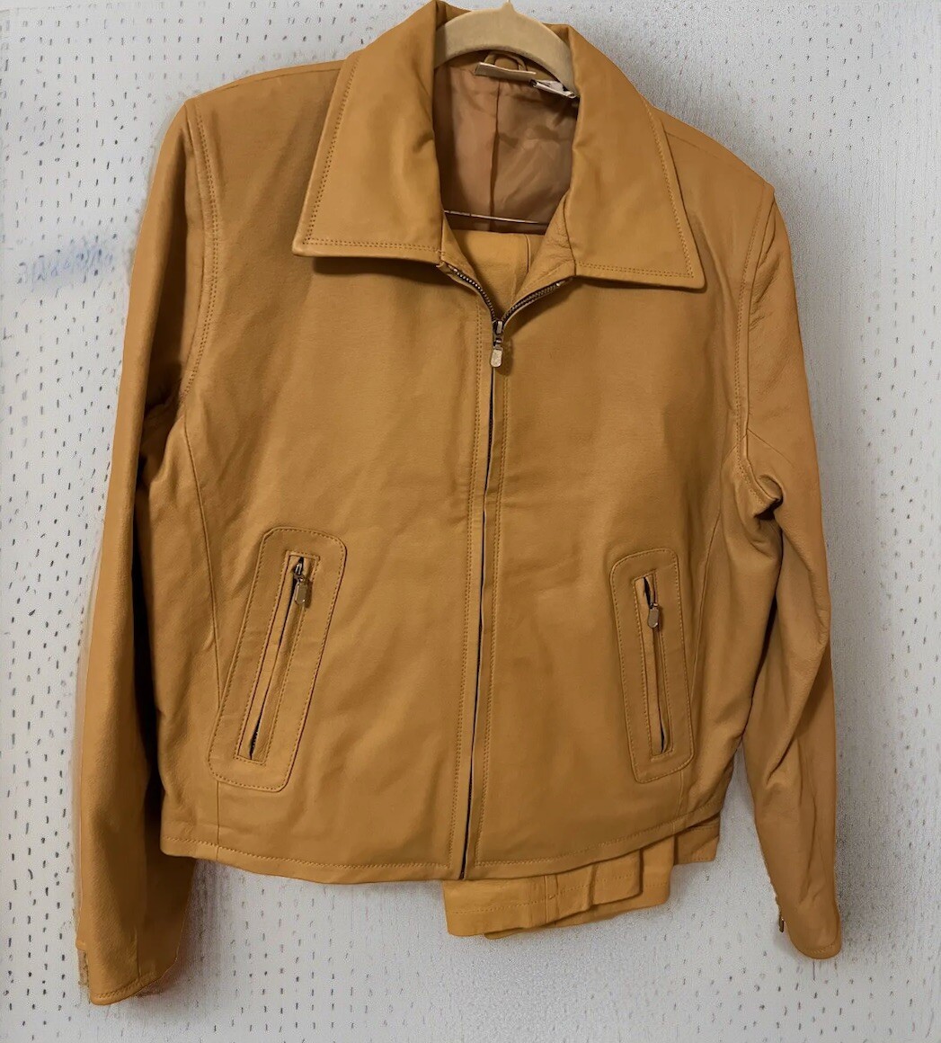 Styleworks Leather Pant/Jacket Suit Women’s Size 8 Tan Brown 80s/90s
