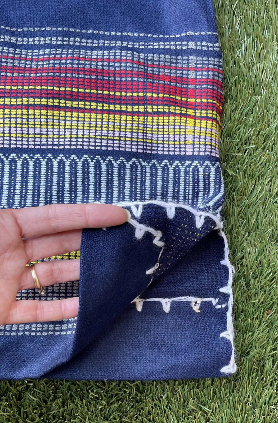 ✅Vtg 1980s Peru Ecuador Bolivia South America M/L Blue Colorful Hand Woven Dress