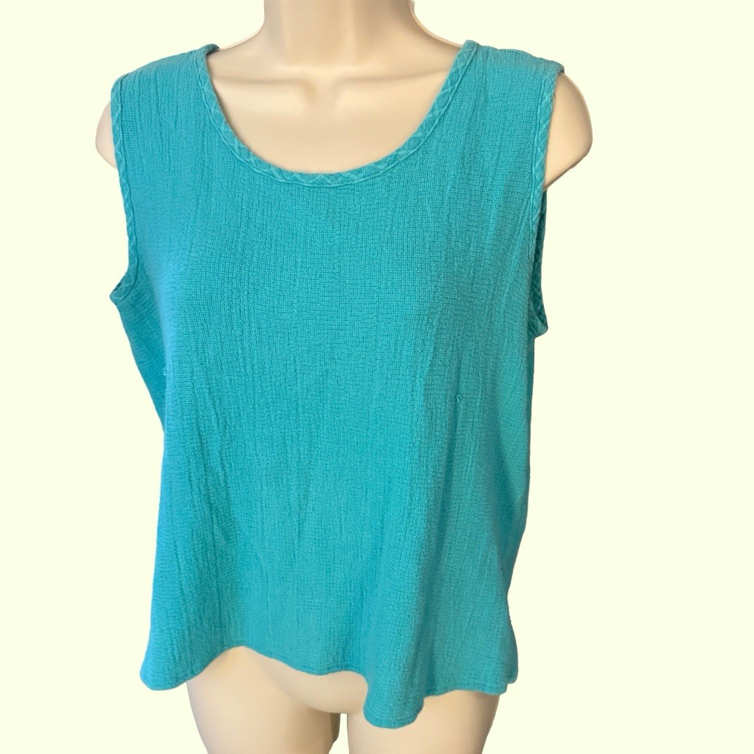 Vintage 80s Mark Fore & Strike Two Piece Teal Tank Top & Button Up Set Size L
