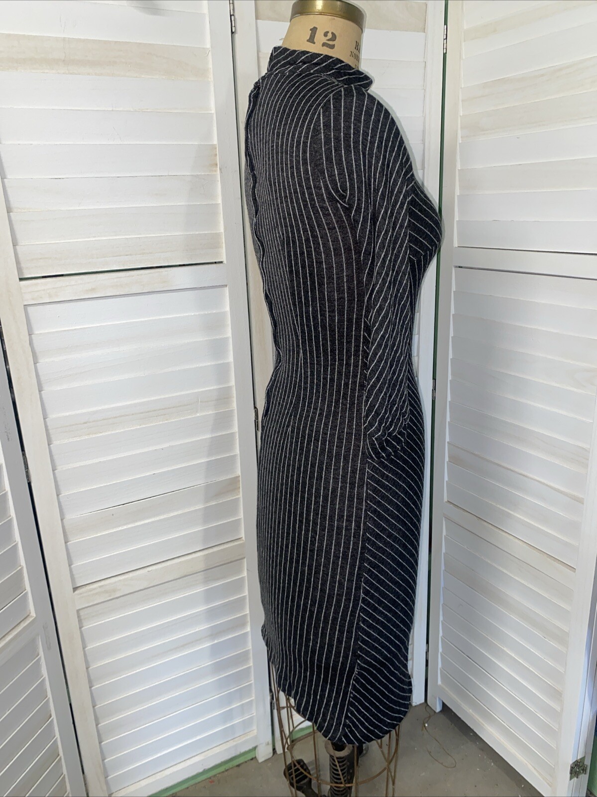 Vintage 60s 70s TONI TODD Sheath Pencil Diagonal PinStripe Knit Dress & Belt Med