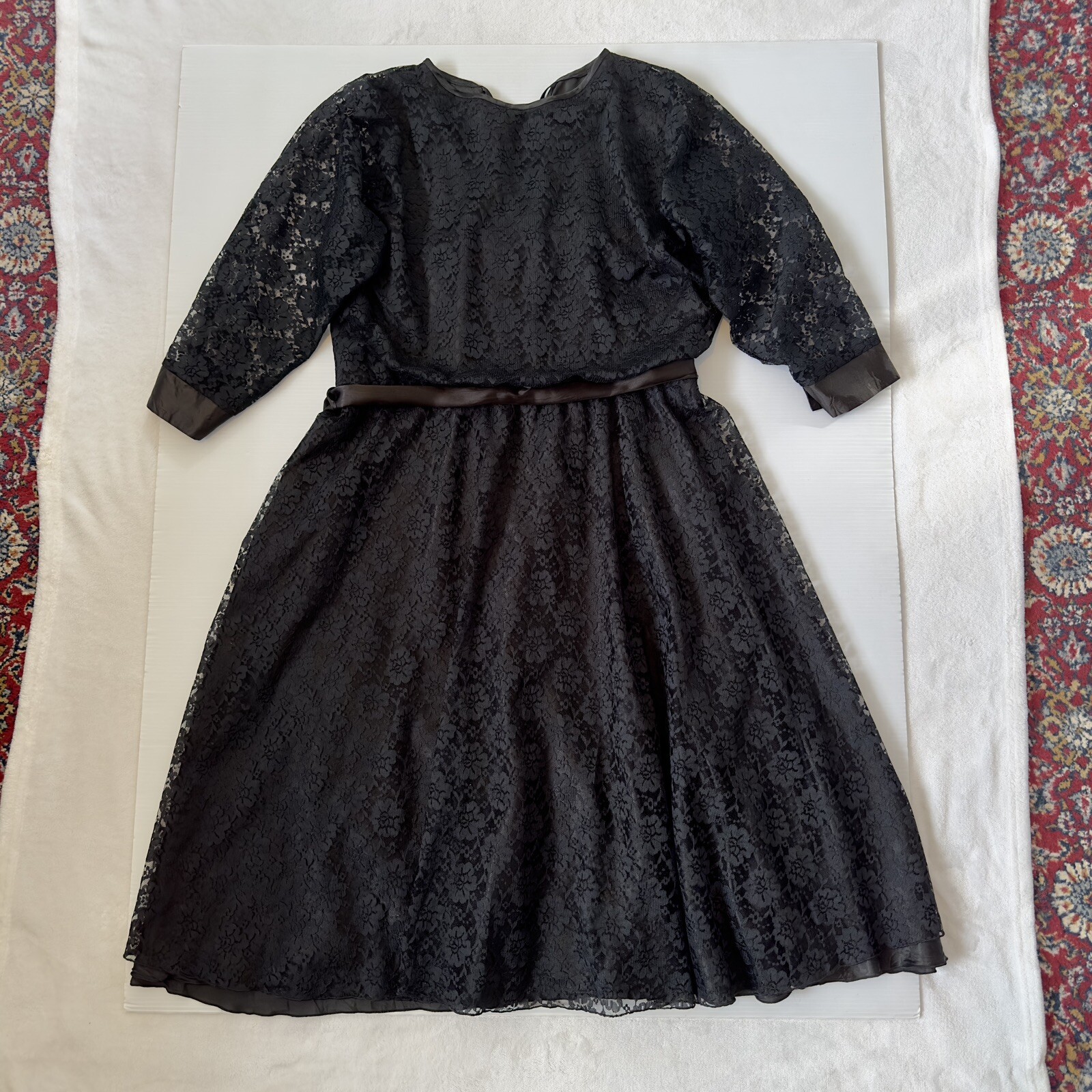 Purple Patch Women Dress Size 14 Bust 90cm Black Lace Long Sleeve Midi