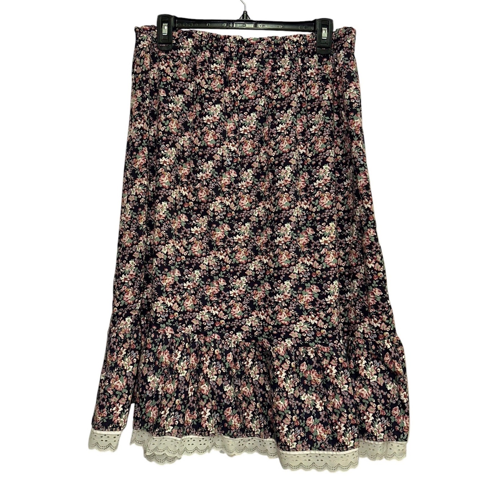 Vintage Gap Union Made Floral Midi Skirt 13 Cottagecore Lace Trim A-Line Boho