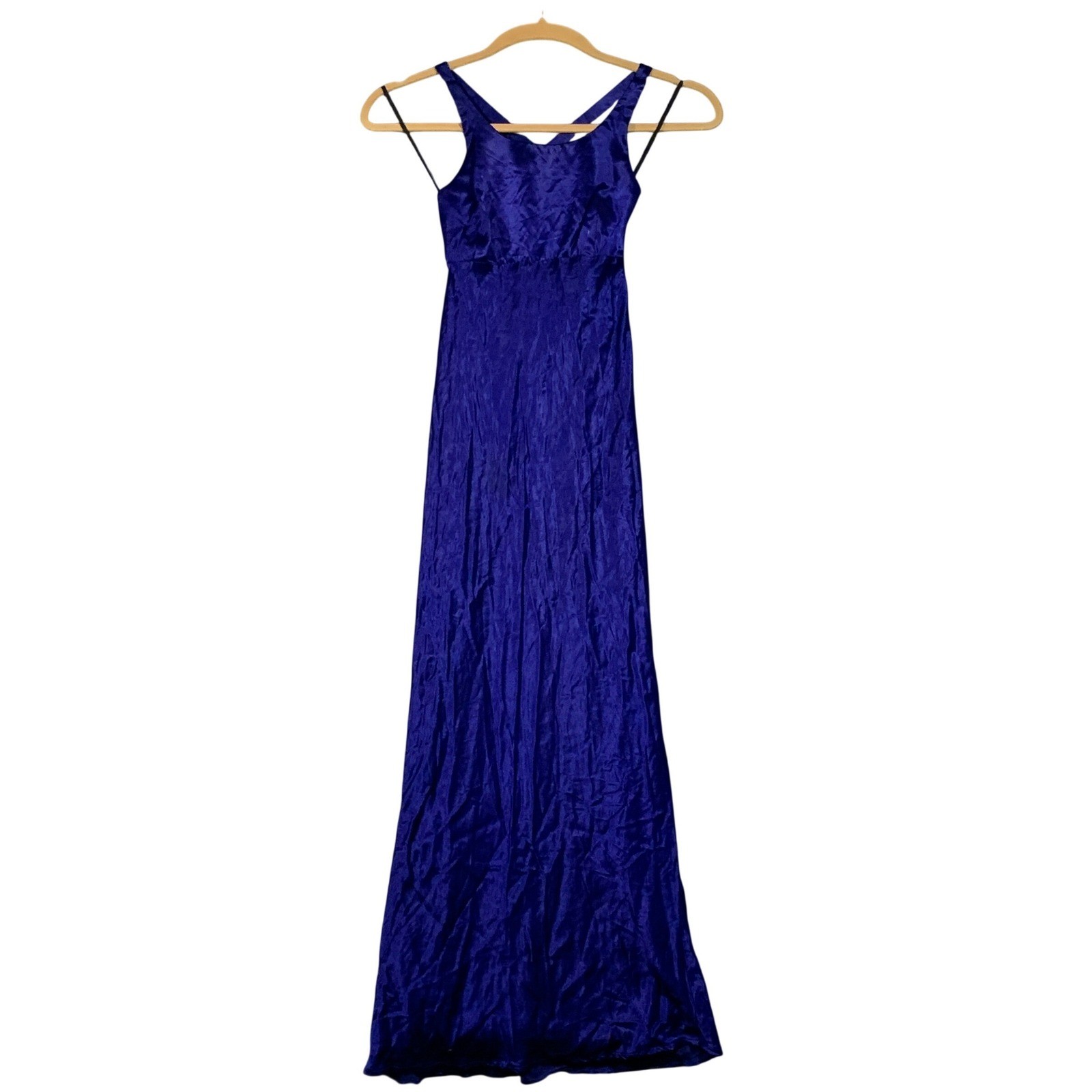 Y2K Vintage Rampage R Wear Royal Blue Satin Crinkle Maxi Dress Open Back Size 9