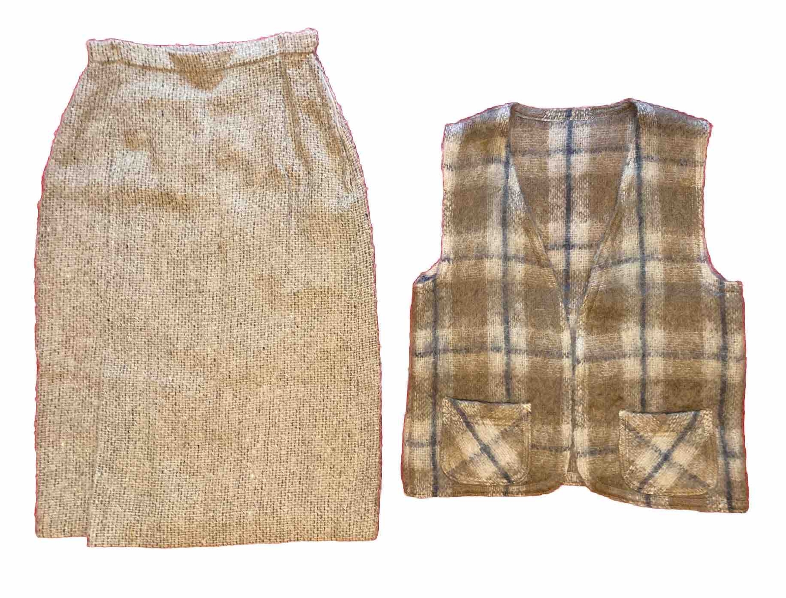 VTG Donegal Design Womens 2-Pc Mohair Wool Lined Skirt & Vest Hand Woven Ireland