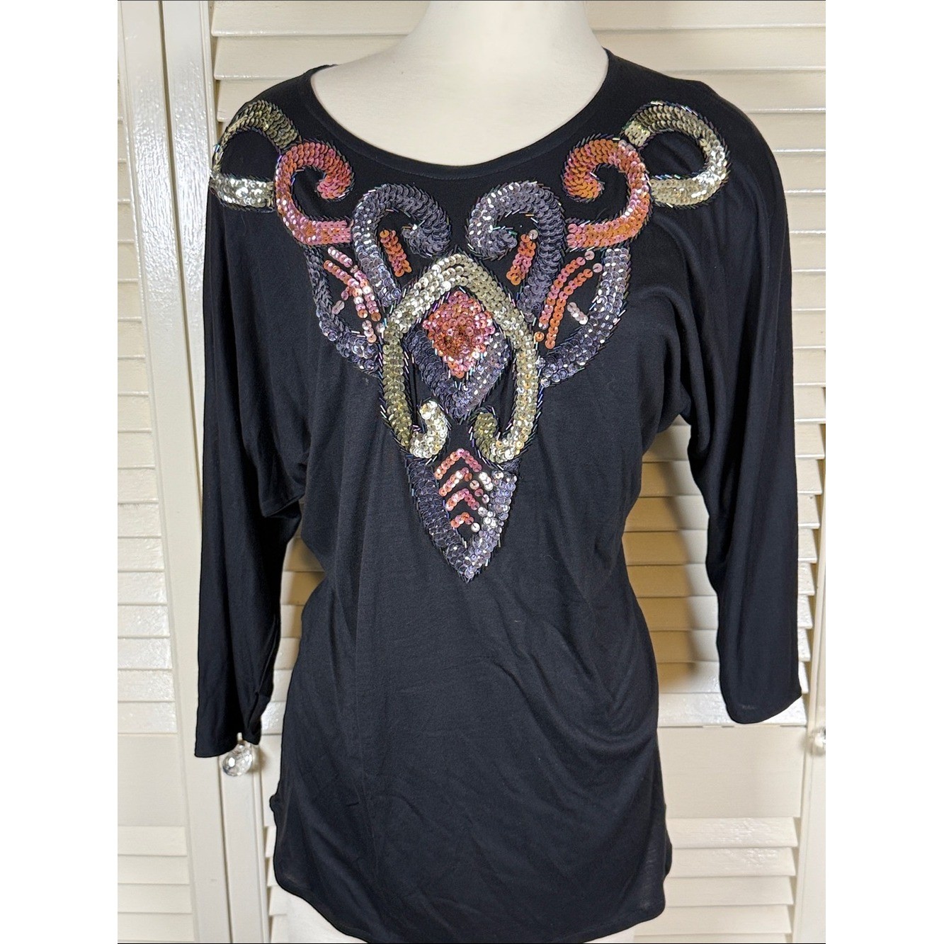 Christine Gerard Vintage Black Sequin Beaded Embellished Top – Size Small