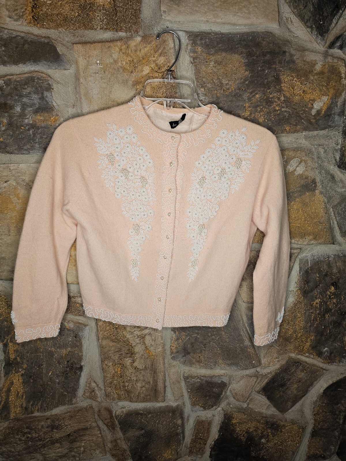 1950’s Anna scott 100% cashmere heavily beaded front and back Cardigan