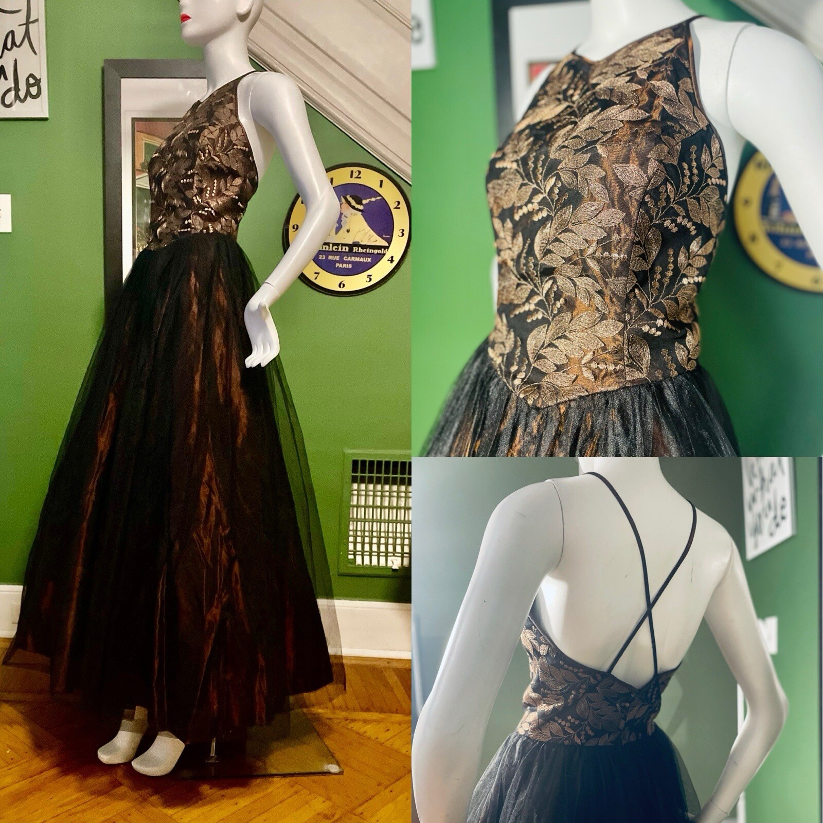 Vintage Cache sz 6 Bronze Halter Fairy Tulle Skirt Gown Dress S 36 Wedding