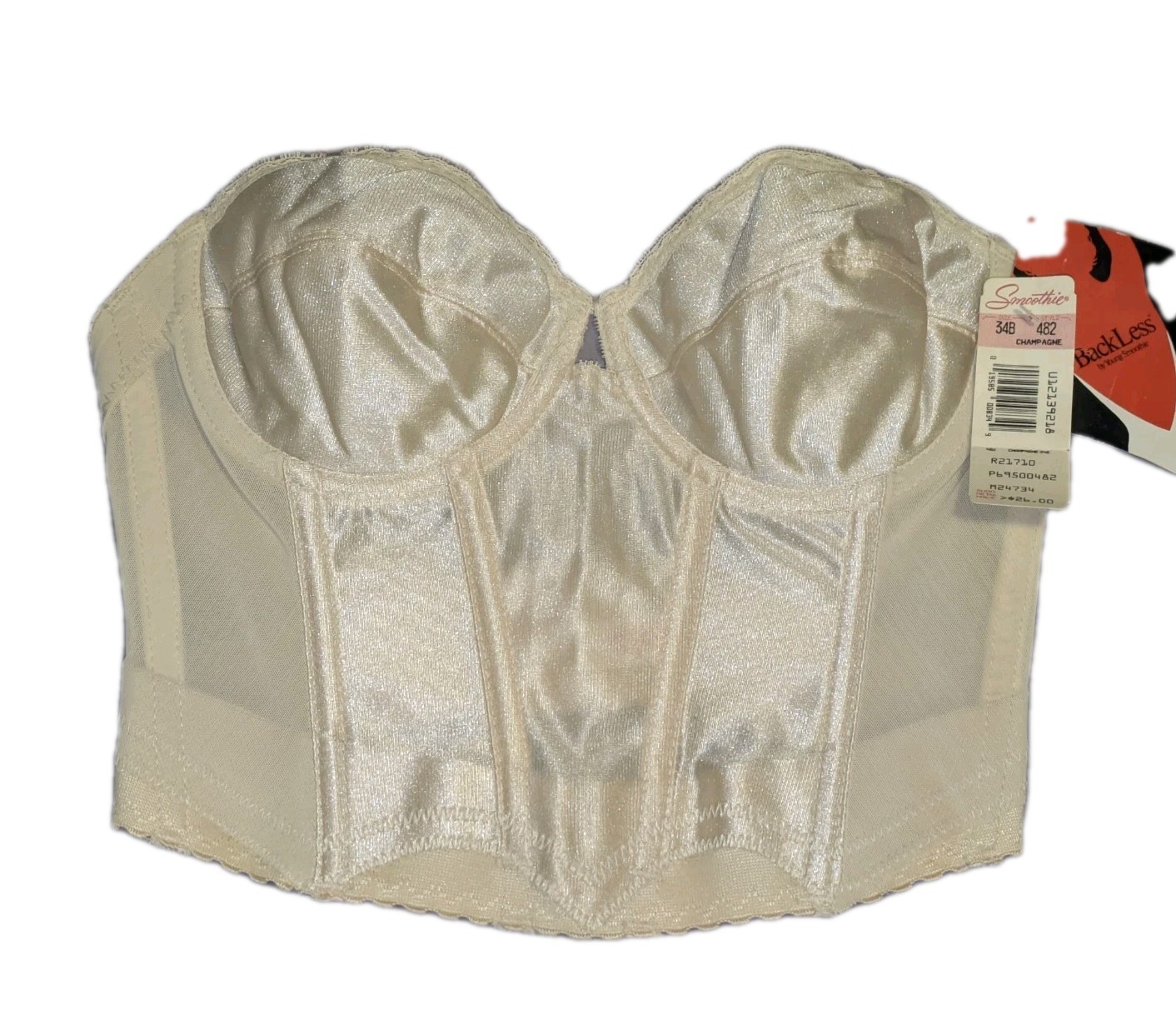 Vtg Back Less by Young Smoothie IVORY Strapless Longline Corset Bustier Bra 34 B