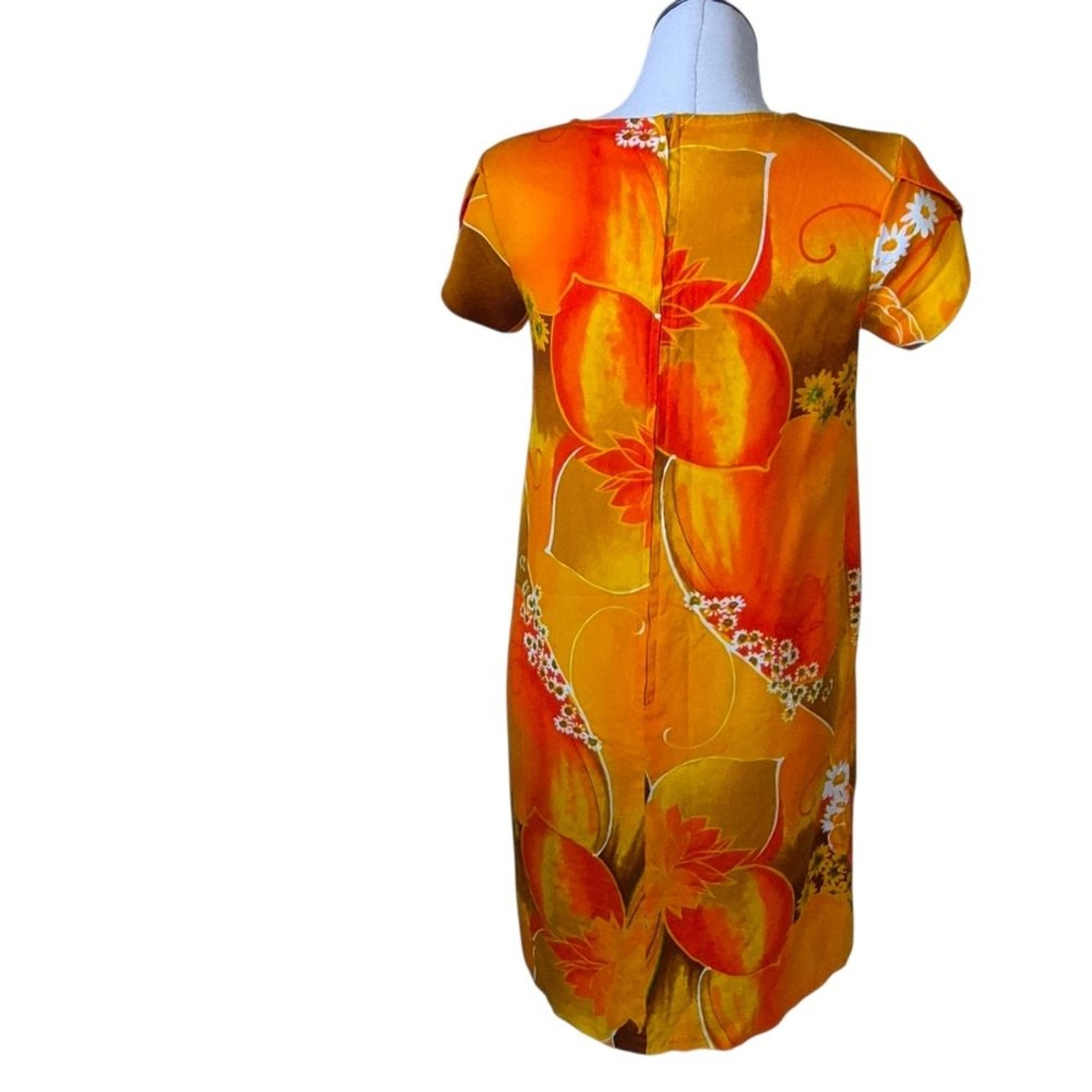 Vintage 60s Paradise Hawaii Orange Floral Shift Dress 12
