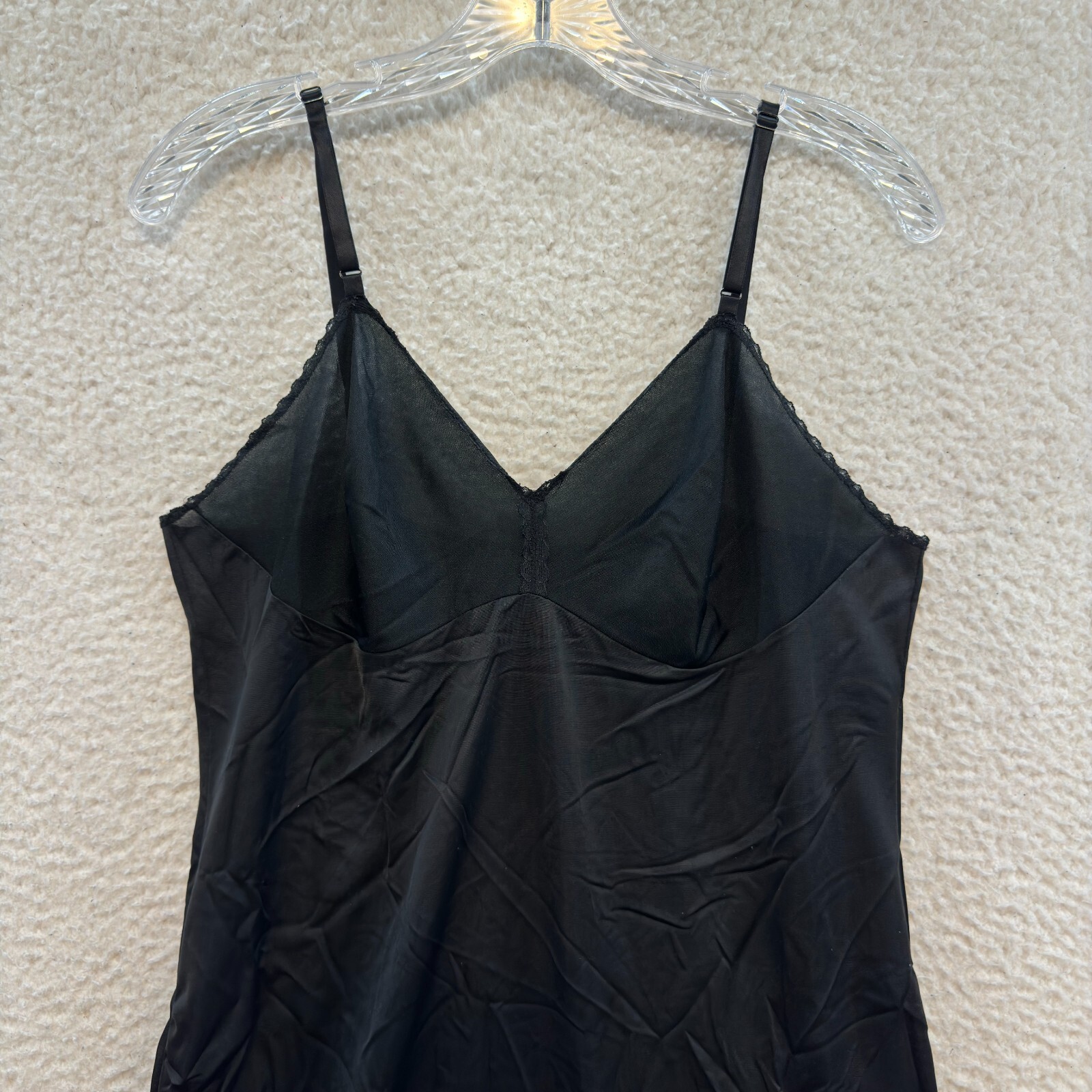 Vintage Vanity Fair Midi Slip Dress 38 Medium Large Black Lingerie