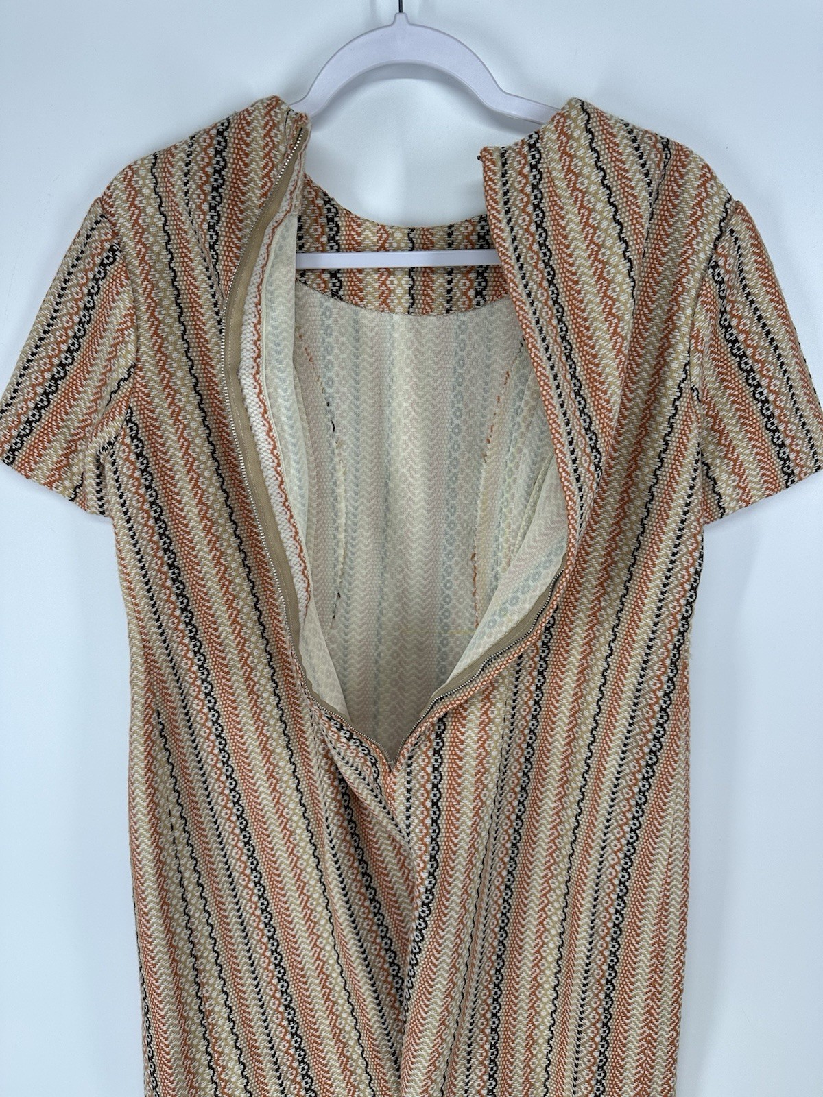 Tailor Mitsui Shift Dress S M BeigeOrange Striped Vintage 60s 70s 80s Women Girl