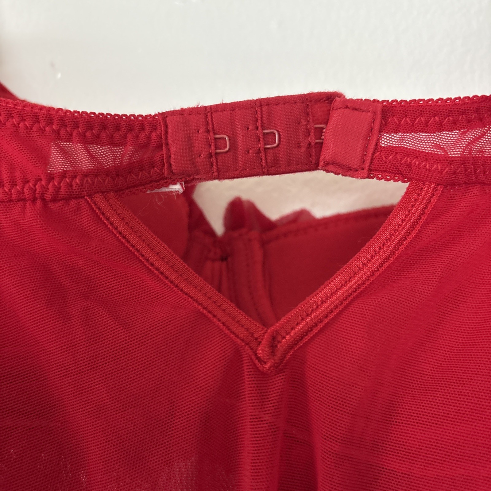 Vtg Fredericks of Hollywood L BabyDoll Slip Sheer Red Lace Coquette Burlesque