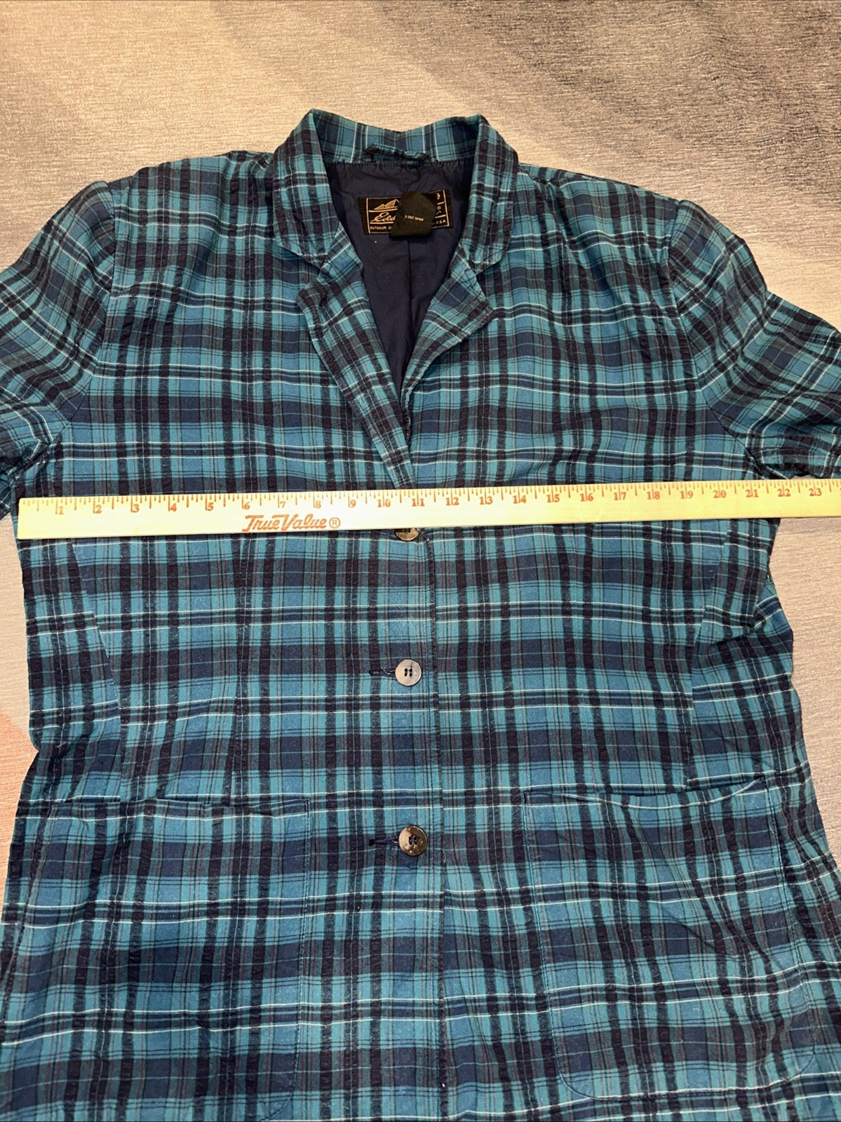 Vintage Eddie Bauer Blue Plaid Blazer Poplin Sport Jacket Women’s Sz Lg