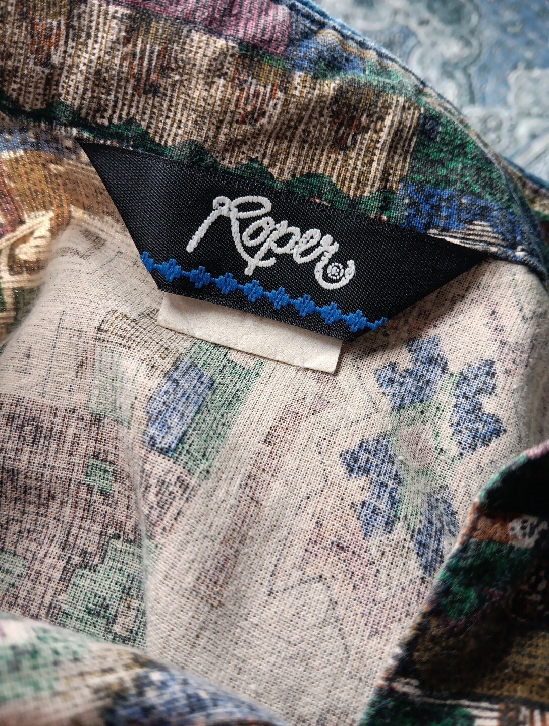 Vtg ROPER Women 12 Aztec Southwestern Wear Long Sleeve Shirt Rodeo Denim Collar