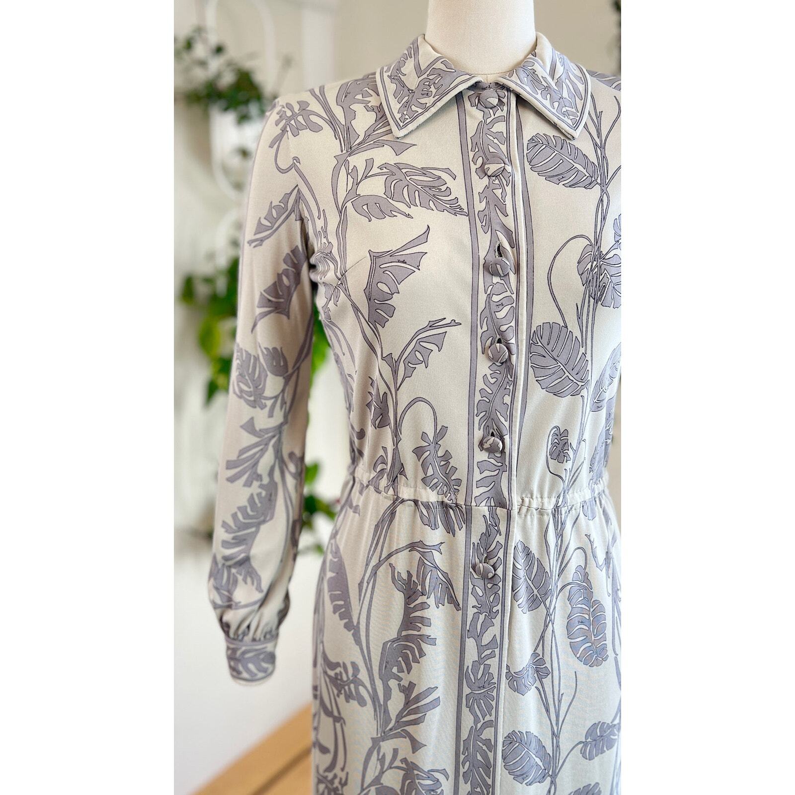 Vintage 1960s EMILIO PUCCI Dress 60s Silk Jersey Floral Leaves Shirtwaist Sheath