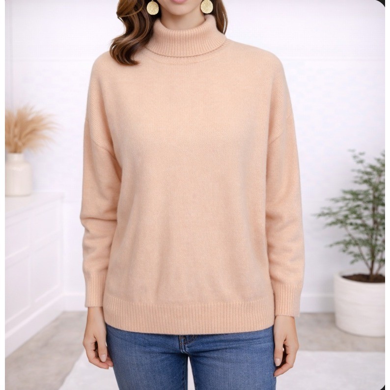 Pringle of Scotland Sweater Women Large Peach Lambswool Angora Mock Neck Vintage