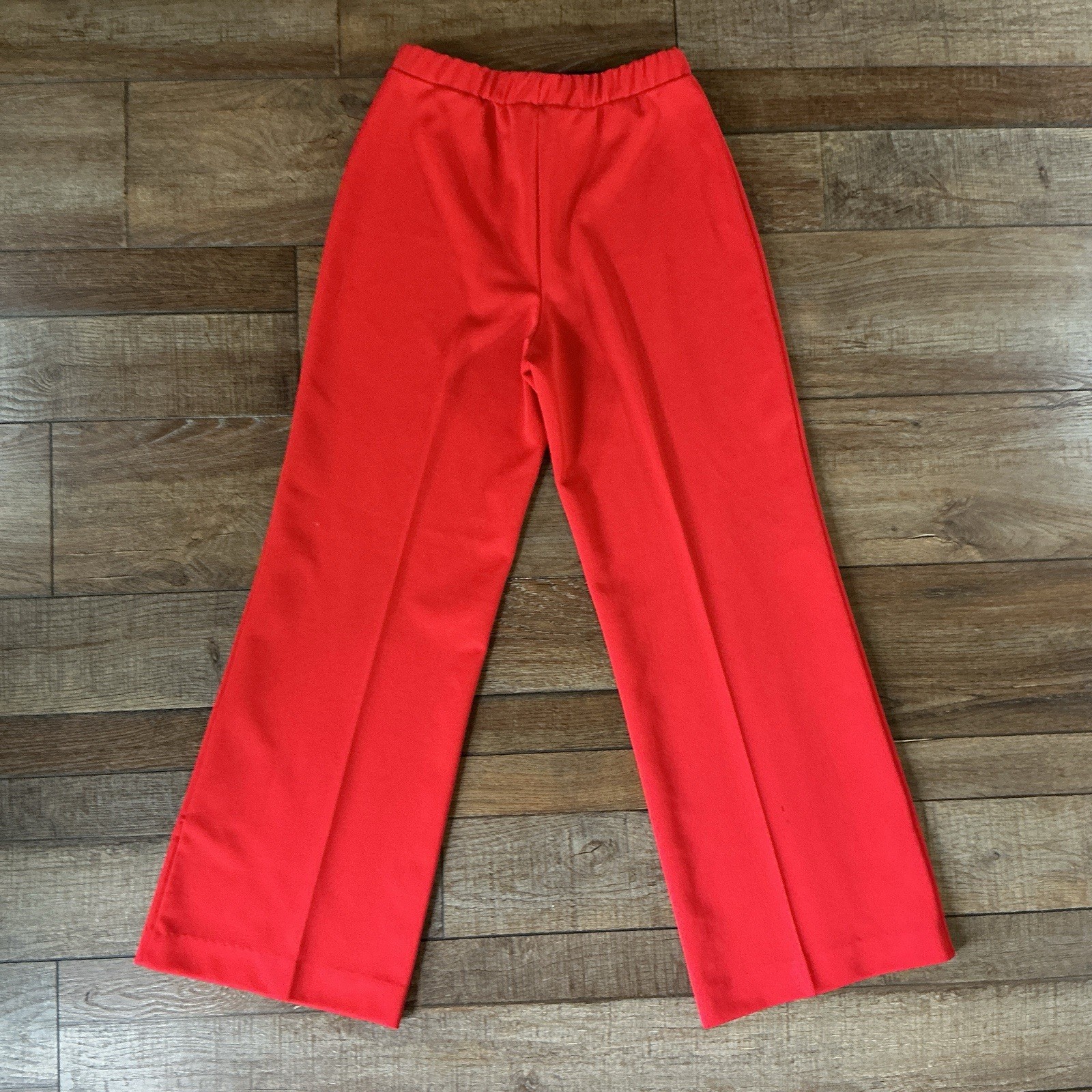 70s VINTAGE Personals Leslie Fay Red Knit Pants Sz 12 Elastic Waist Womens #3402