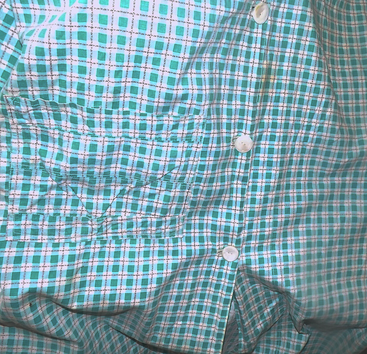 Vintage 40s 50s Aqua White Plaid Cotton House Robe B48