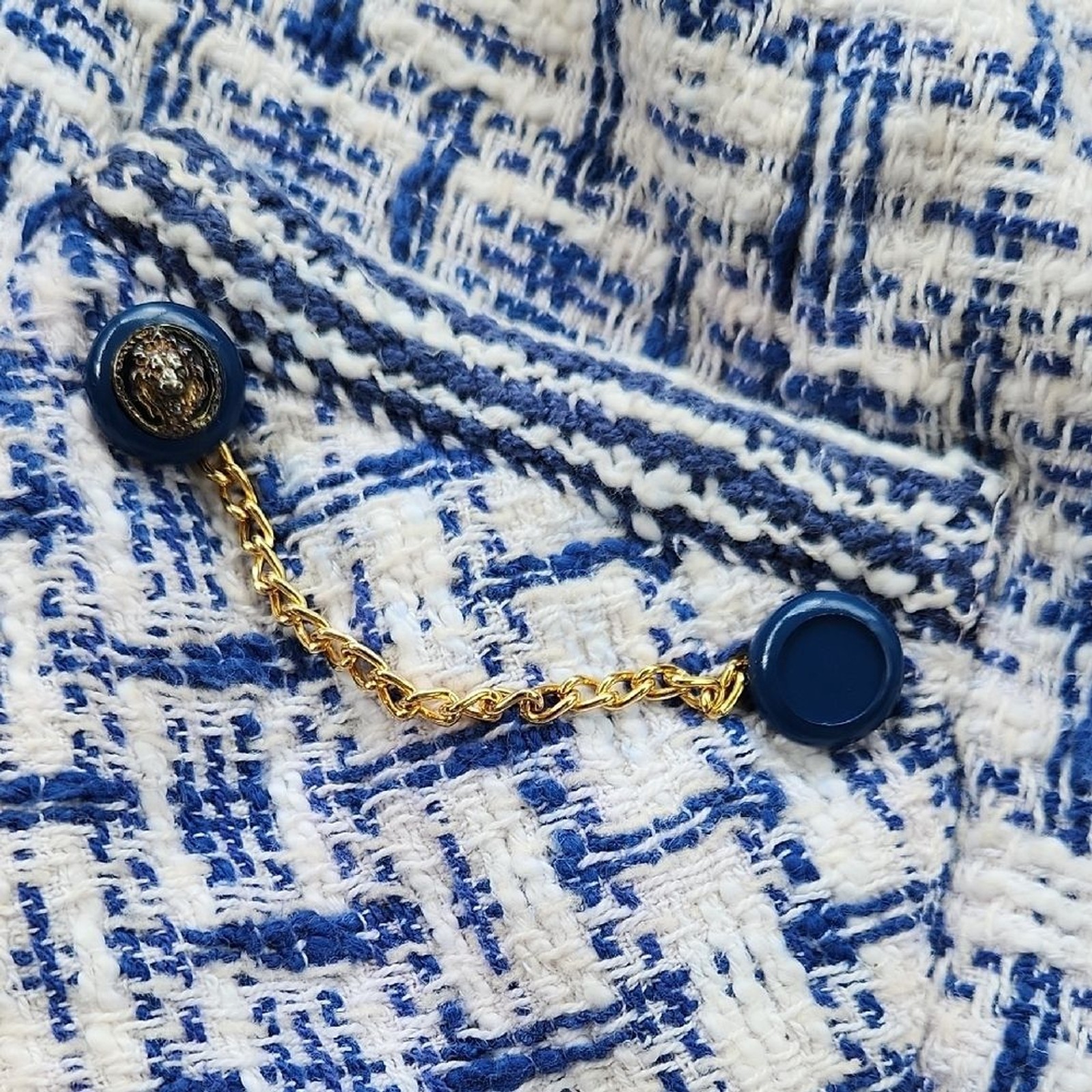 Vintage Drazens Tweed Blazer and Skirt Suit Set Blue White