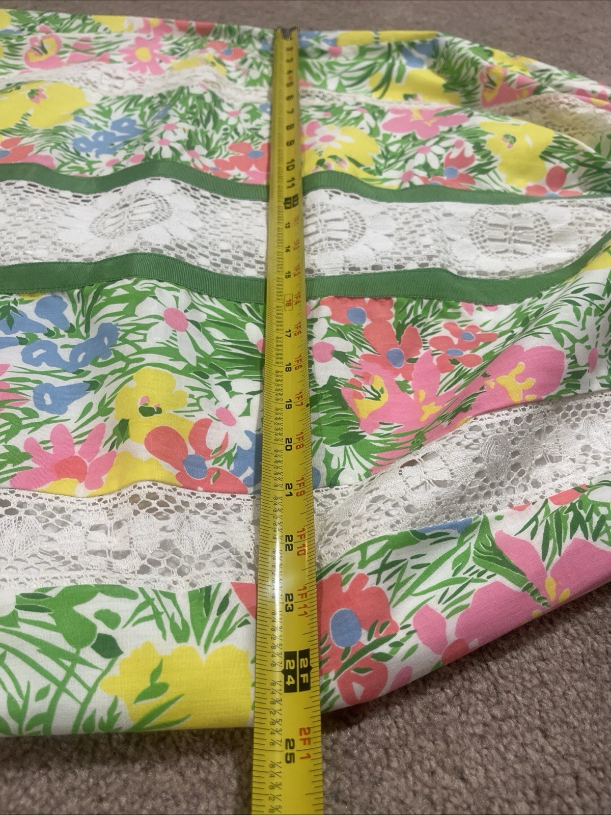 Vintage Floral Patchwork Strapless Dress Skirt Lace Cottagecore 70s Prairie Pink