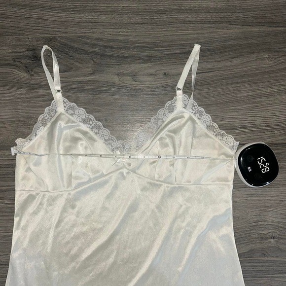 Vintage White satin slip dress with lace trim and adjustable straps size small