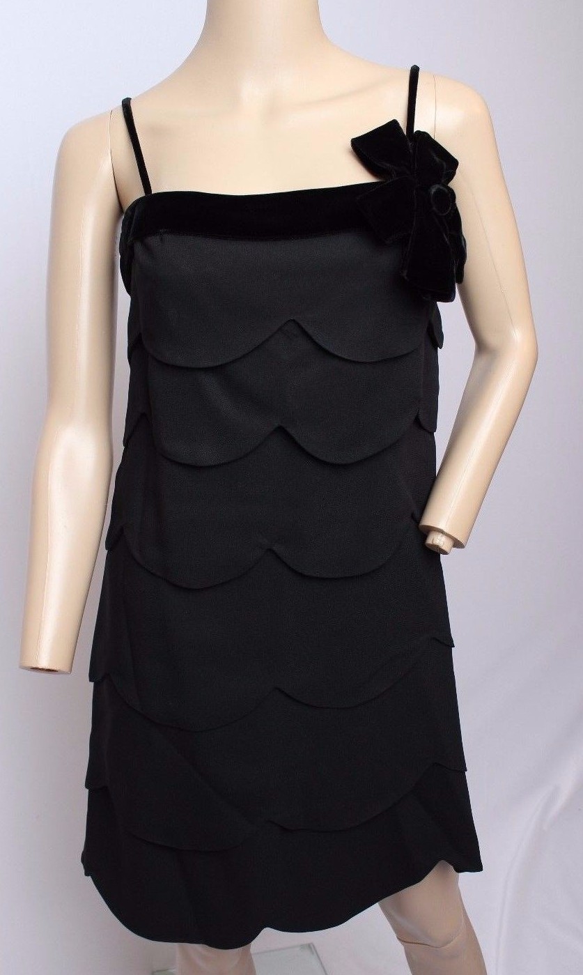 VTG 60’s Lee Jordan Black Tiered Velvet Bow Trim Cocktail Party Prom Mini Dress