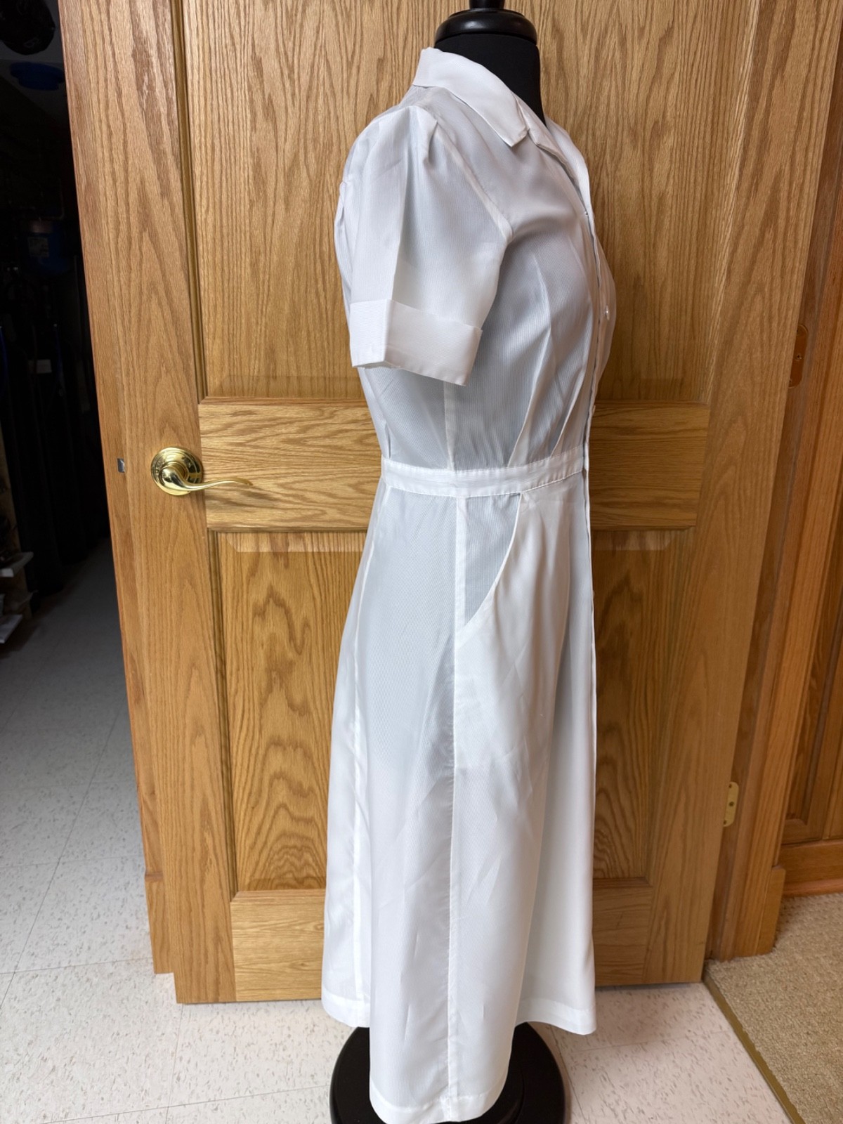 Vtg 50s 60s Nurse Waitress Removable Buttons Uniform Dress Small? White Dacron