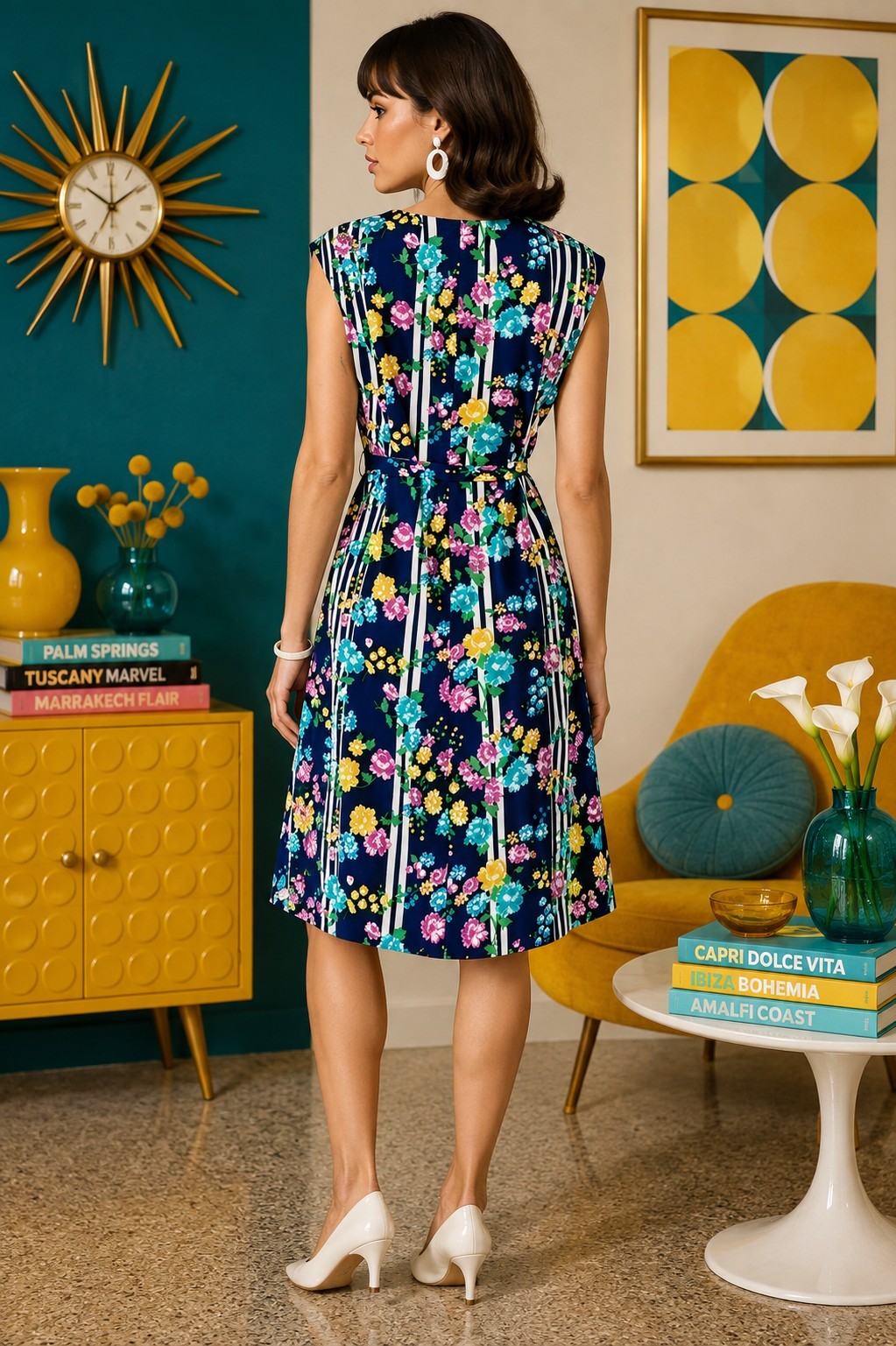 VINTAGE 60S 70S ELECTRIC FLORAL MOD SHIFT DRESS SZ M 8 10
