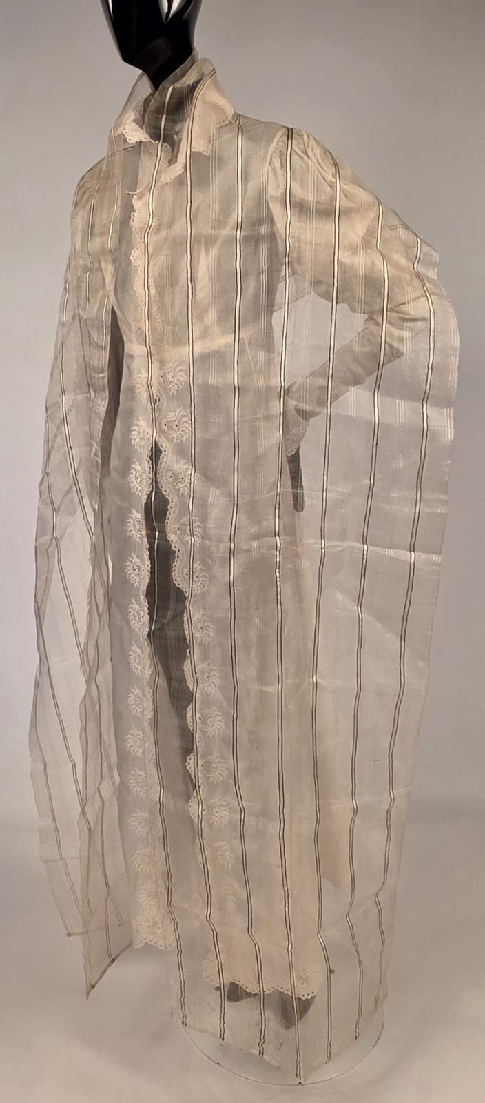 EARLY 1820’S SHEER STRIPED SILK ILLUSSION SHAWL FOR DRESS – MUSEUM QUALITY