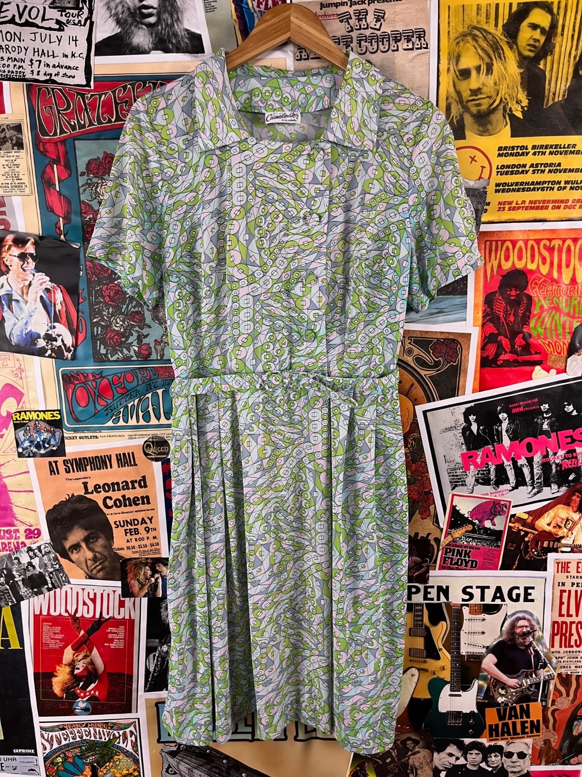 Vtg 50s-60s Pastel Mod Print Belted Sy Frankl Shirtwaist Day Dress Retro Medium