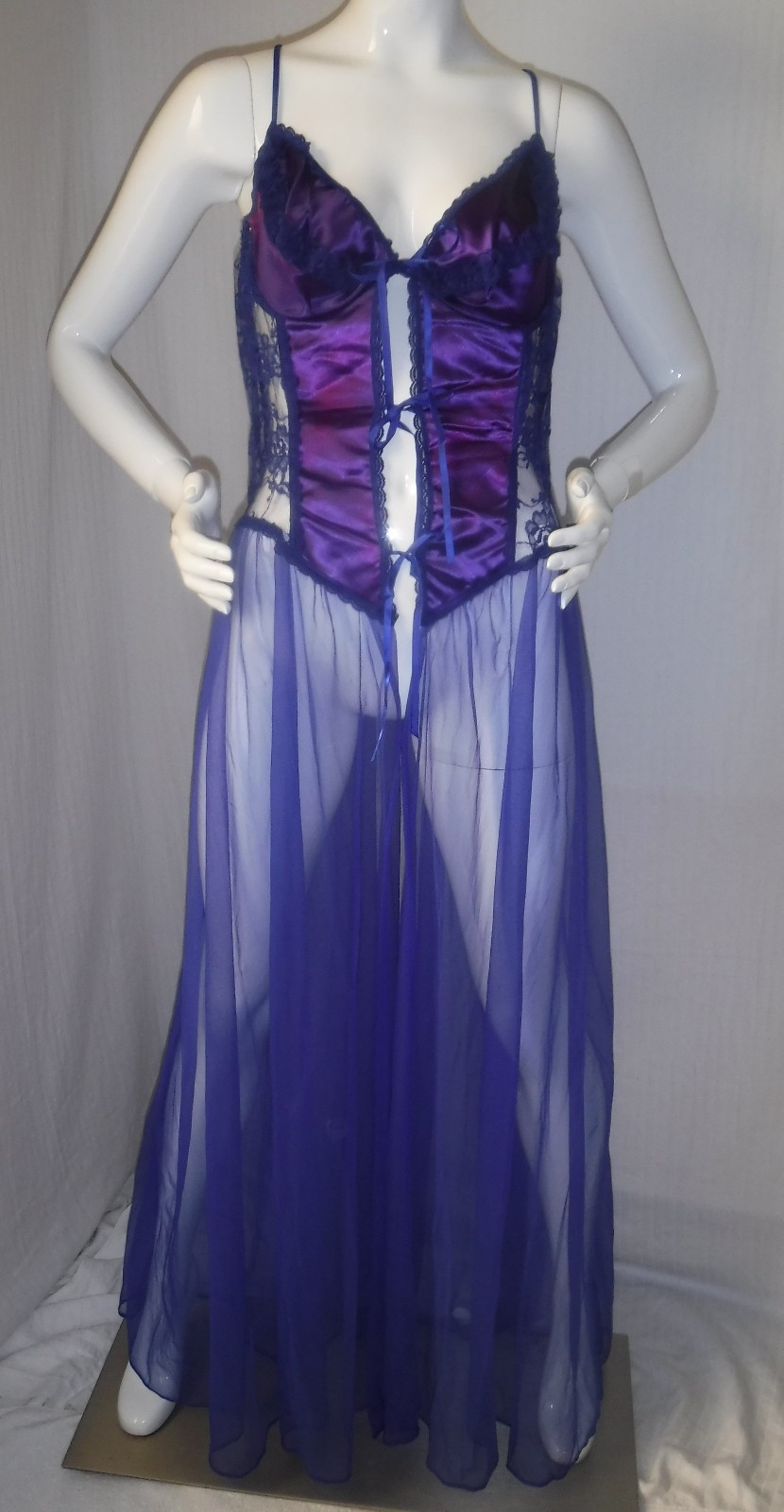 VTG FREDERICKS of HOLLYWOOD Lingerie Gown Chiffon Lace Satin Bodice Sz 18 XXL