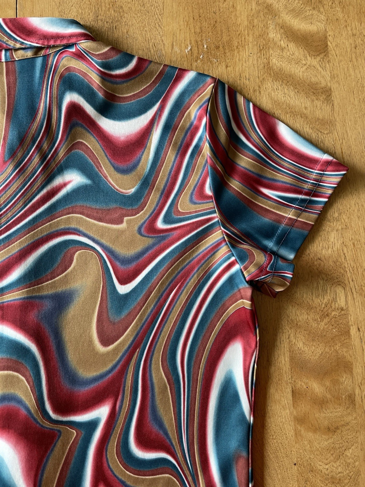 Vintage 90s In Charge Groovy Swirl Button Shirt Size Large Hippie Made In USA
