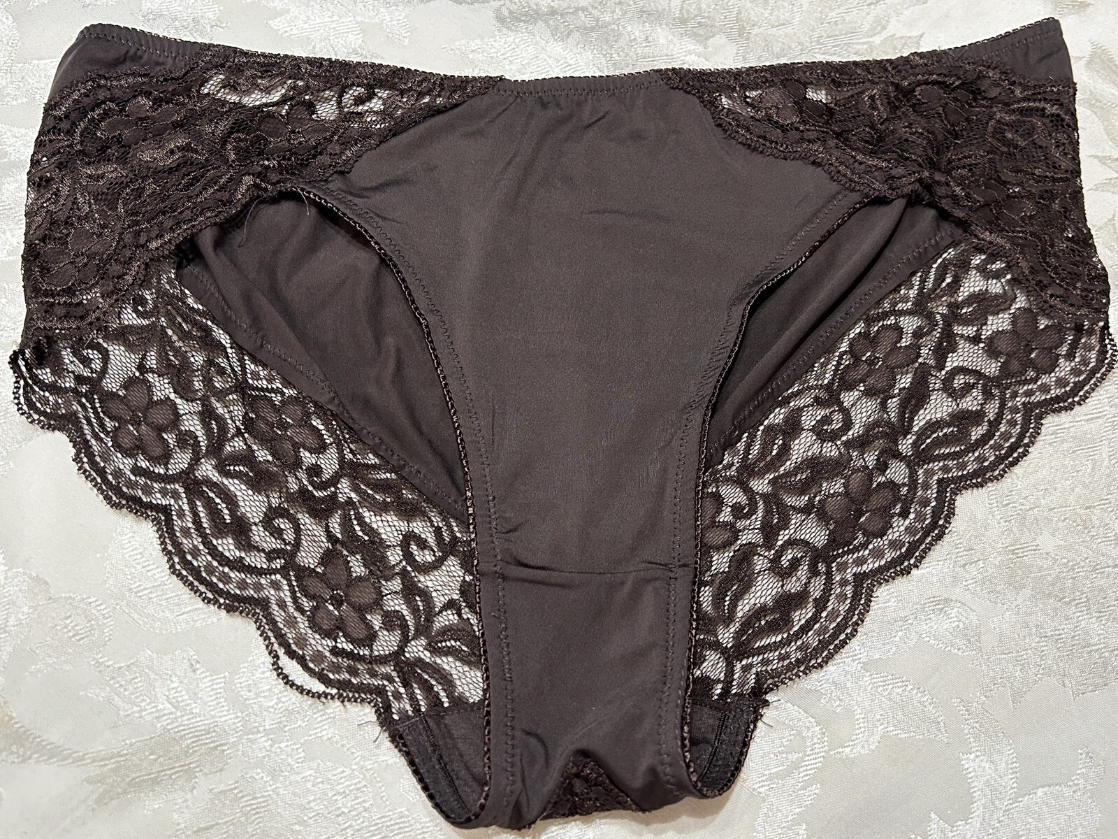 Vtg Unbranded 170593X Sheer Lace Polyester Cheeky Hipster Sz 10 Brown Panties