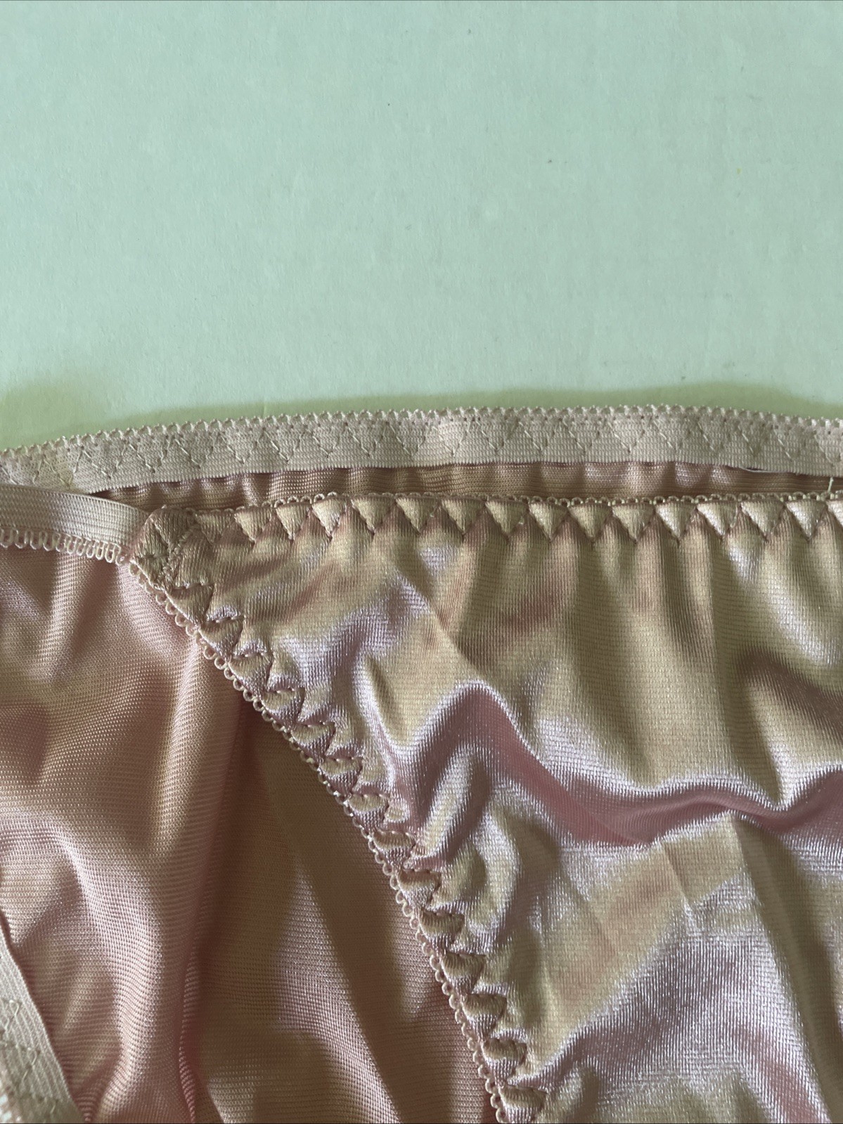 Vintage Satin Second Skin Hi-Cut Bikini Panties XL Glossy Smooth Blush Pink Nude