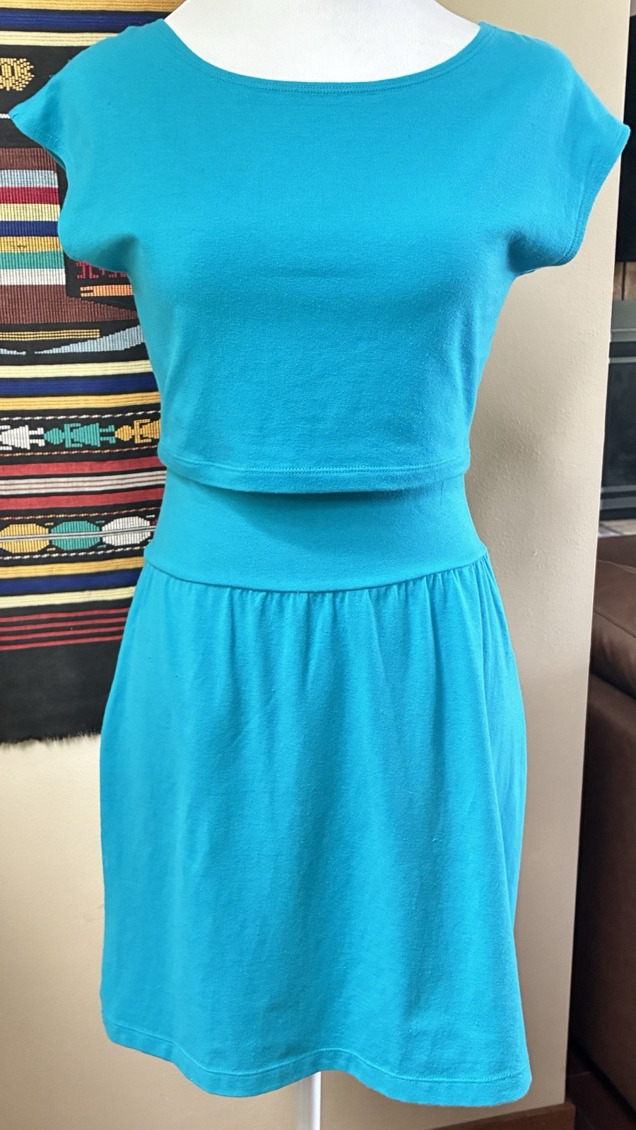 Vintage 80s 90s Turquoise Spandex Two-Piece Set Cap Sleeve Crop Top Pencil Skirt