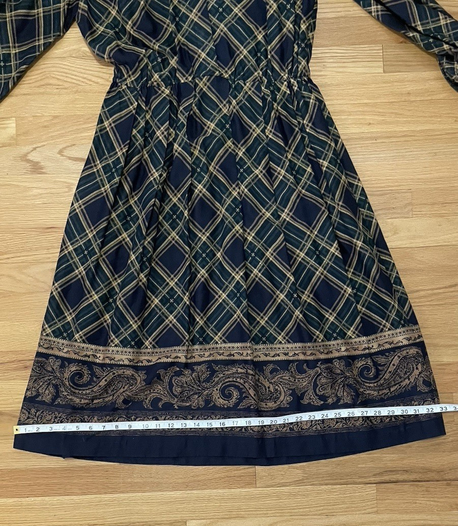 Vintage 80s Papillon Collection Plaid Midi Dress Academia Tartan Secretary Sz 14