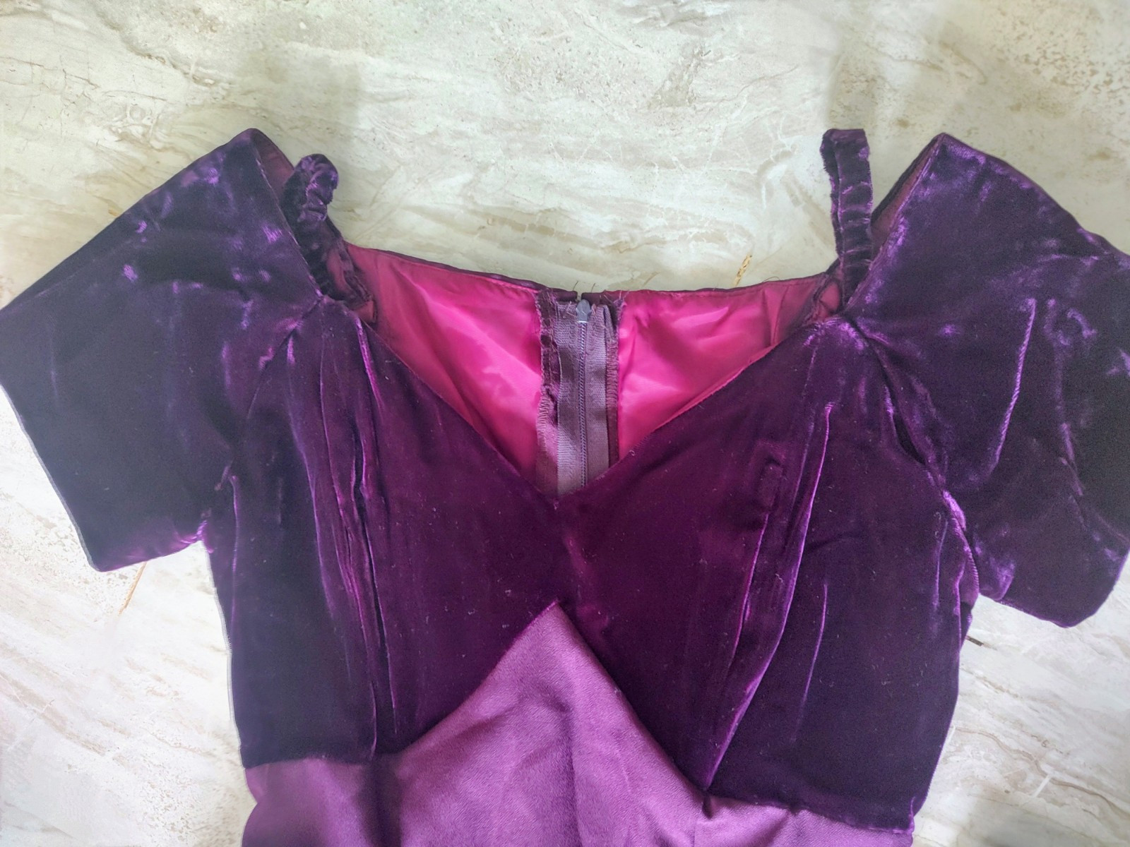 VTG 1994 Formal Gown Size S Burgundy Velvet Crepe Holiday Party Whimsigoth Vampy