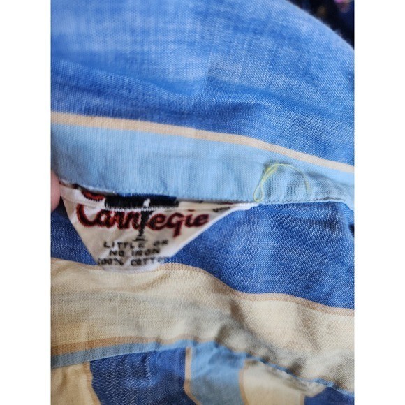 60s/70s Blue and Cream Striped Button Down