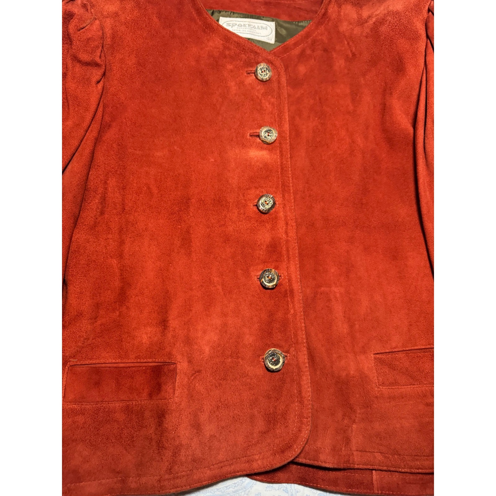 Sportalm Kitzbühel Vintage Suede Leather Jacket Rust Red Made in Austria EU 44