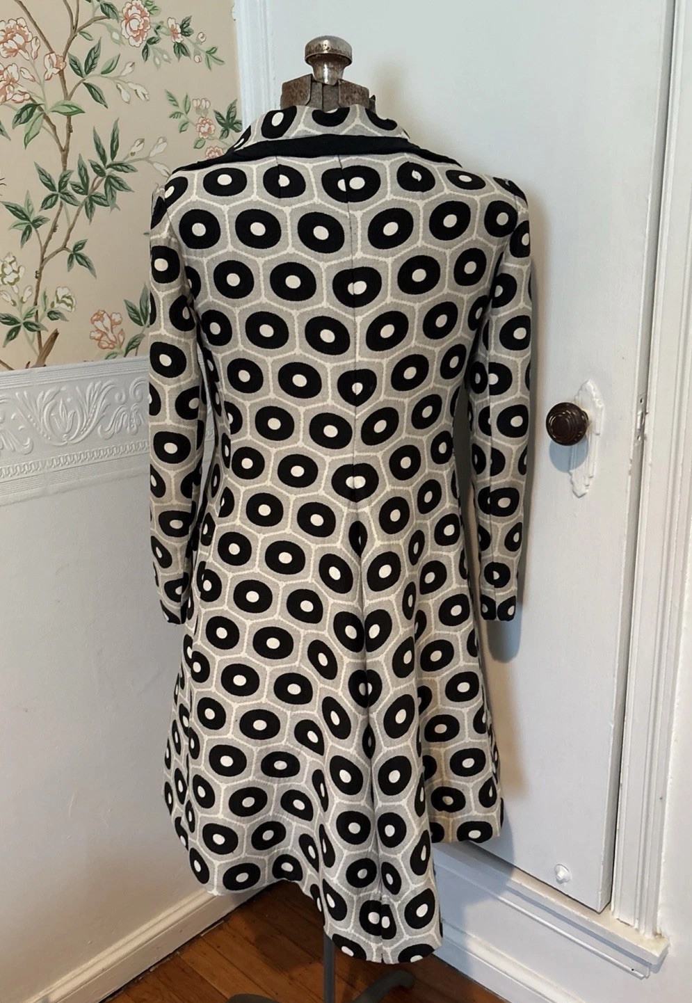 Vintage Ole Borden Rembrandt Black White Pop MCM Fit Flare Dress 60’s M L Polka