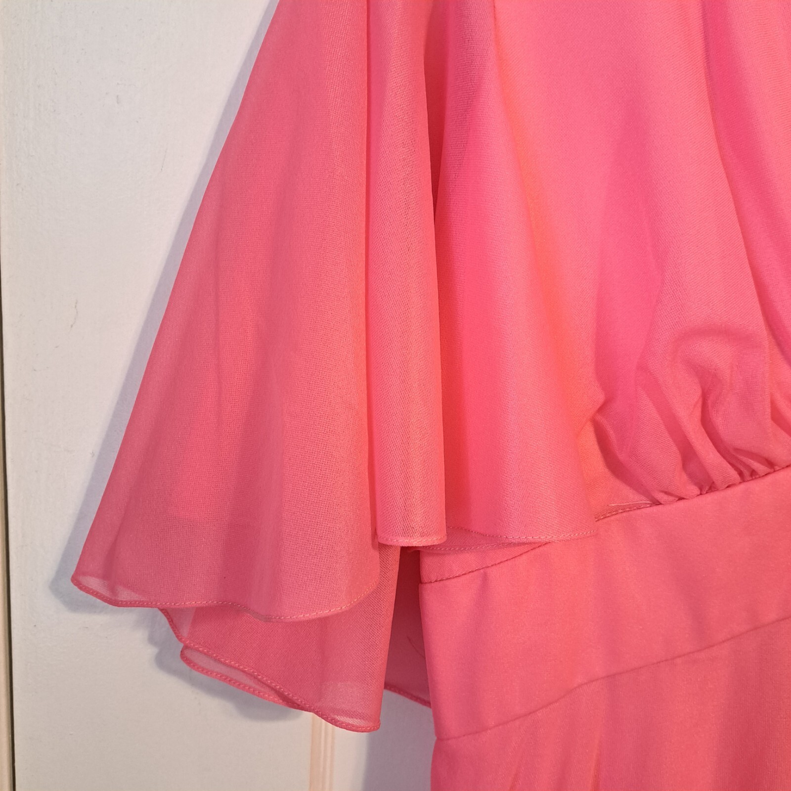 Pink 70s Long Flowy Empire Waist Dress Chiffon Butterfly Sleeves Medium/6