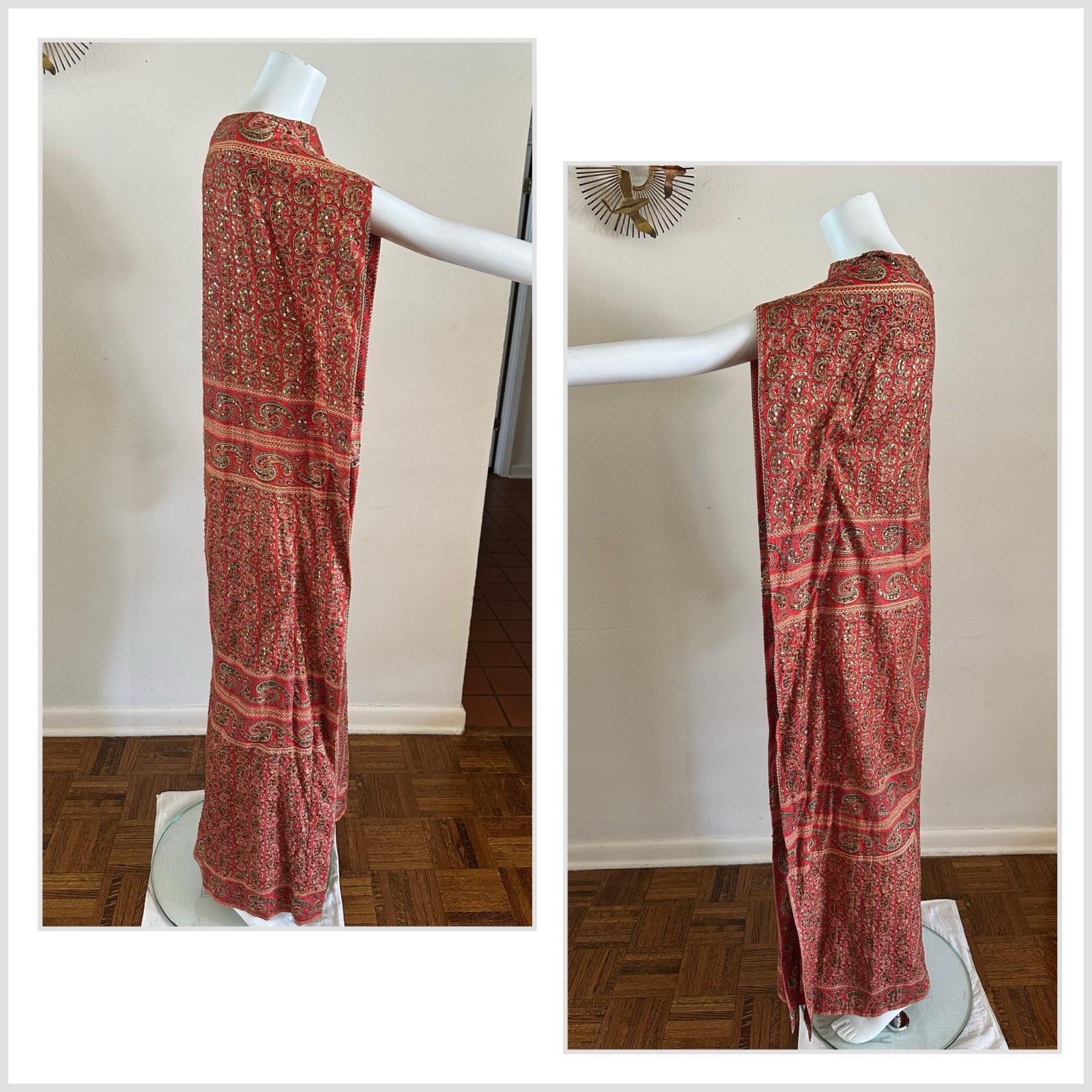 1960s Tipicano Sequined Caftan Hostess Dress Maxi Tunic Resort Sparkle 70s VTG