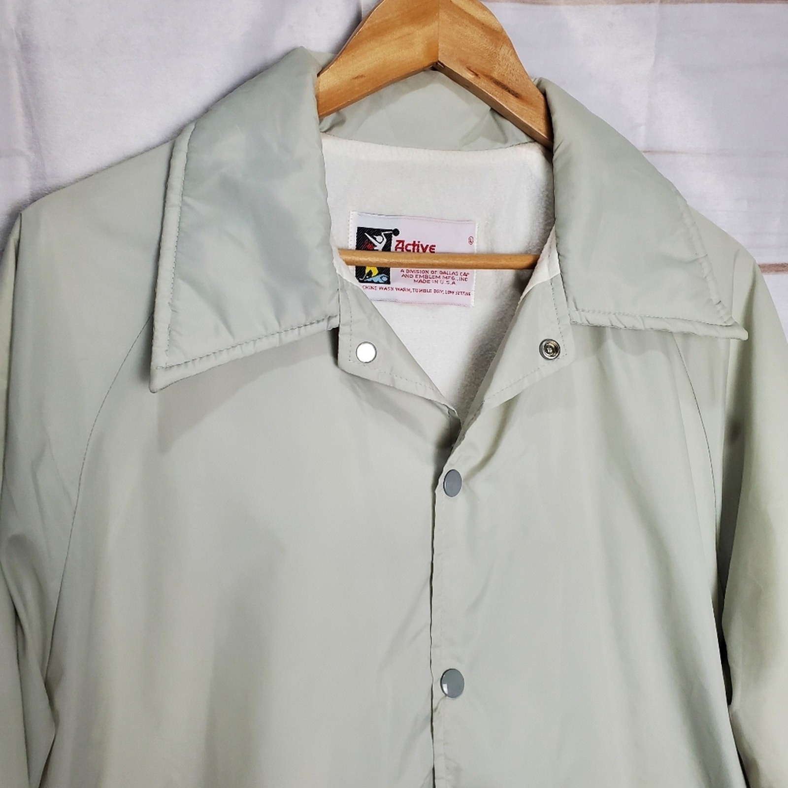 Vintage 80s Light Gray Snap Button Collar Lined Coaches Jacket Size XL
