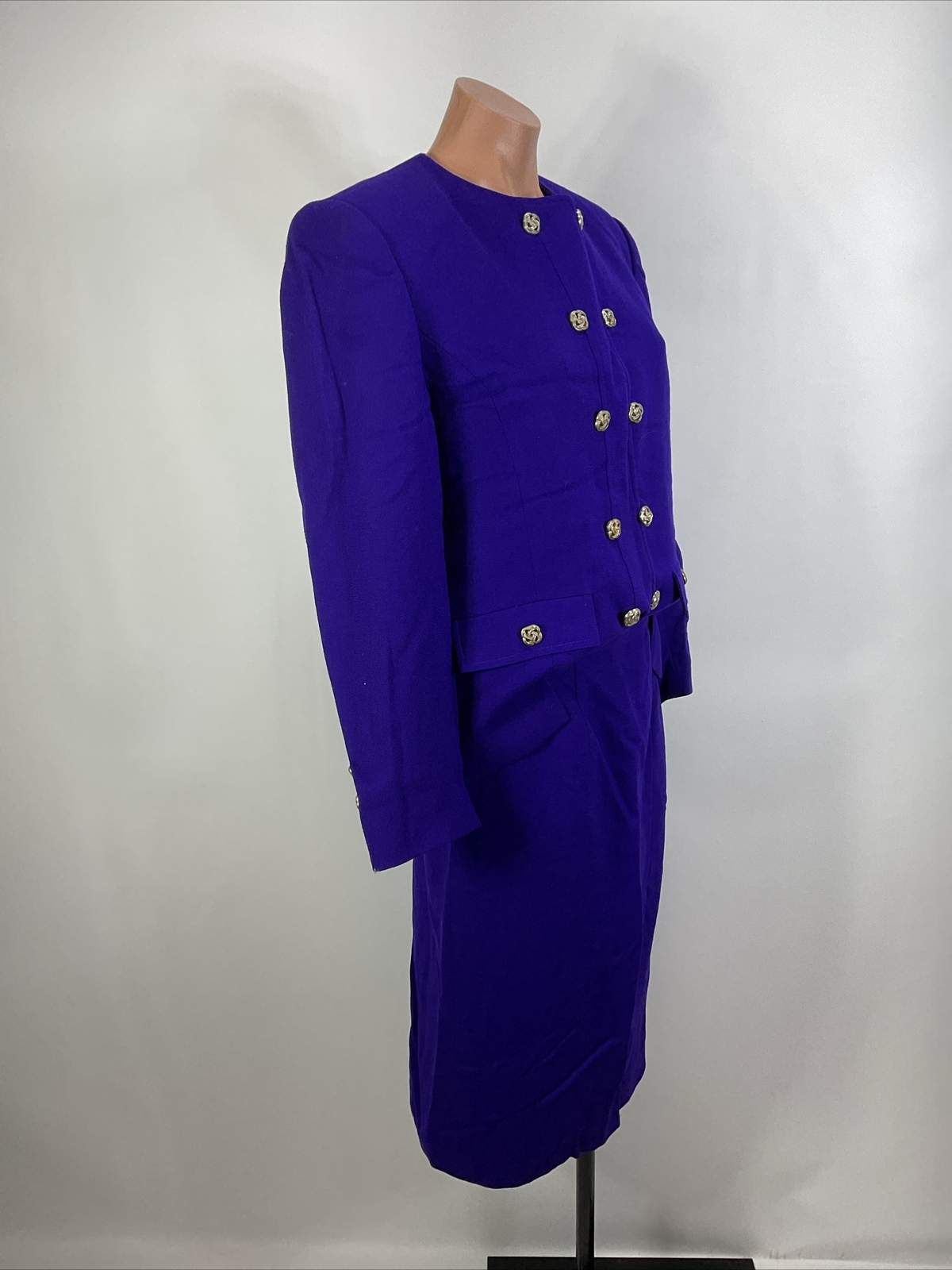 Vintage Herbert Grossman Wool Skirt Suit 2-Pc Set 6 Royal Purple Made USA